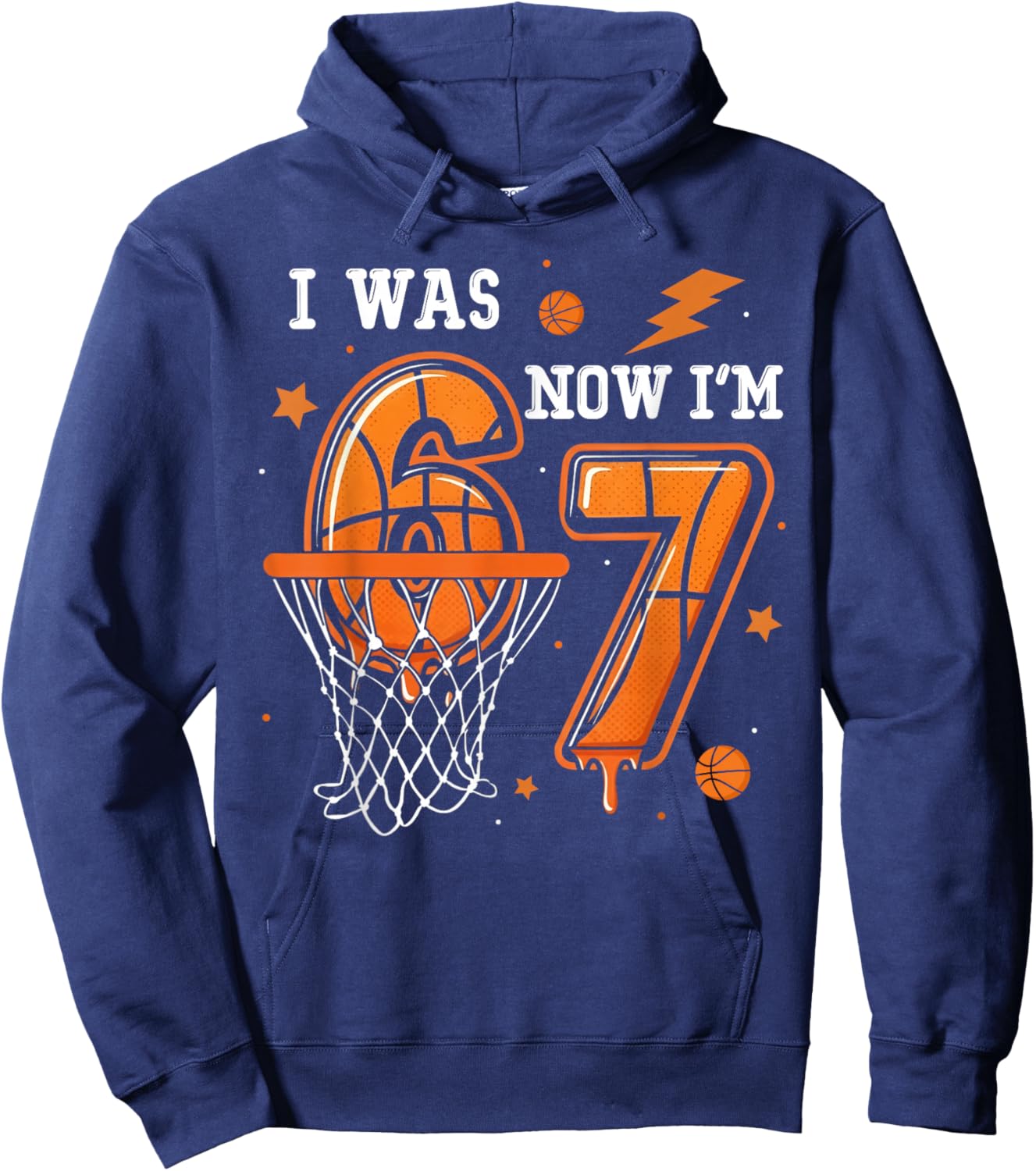 I was 6 Now I'm 7 Birthday Boy Basketball Funny 6 7 Meme Kid Hoodie - Hoodie | Navy