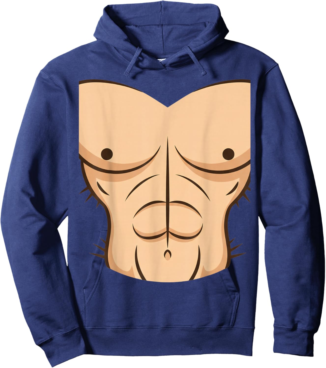 Halloween Muscle Torso Funny Bare Chest Design, Fake Abs Hoodie - Hoodie | Navy