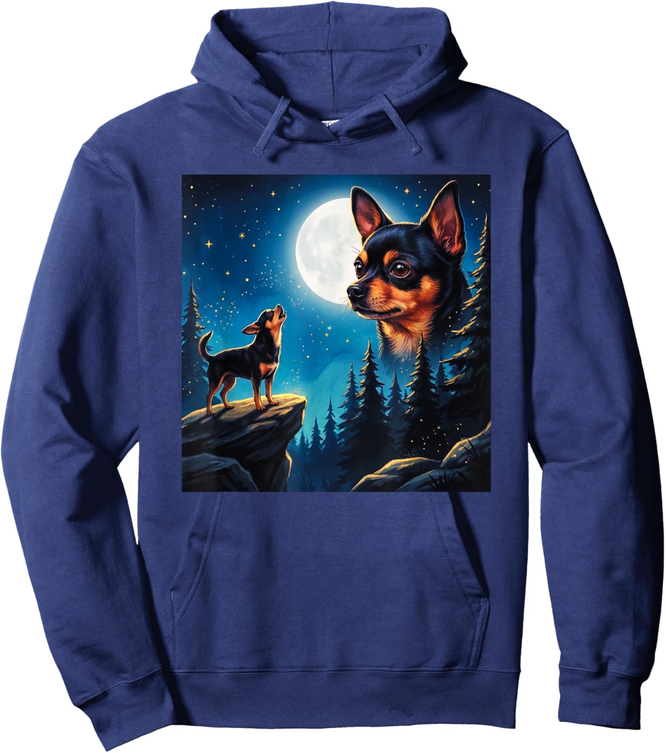 Funny Chihuahua Howling at The Moon Pet Dog Lover Hoodie - Hoodie | Navy