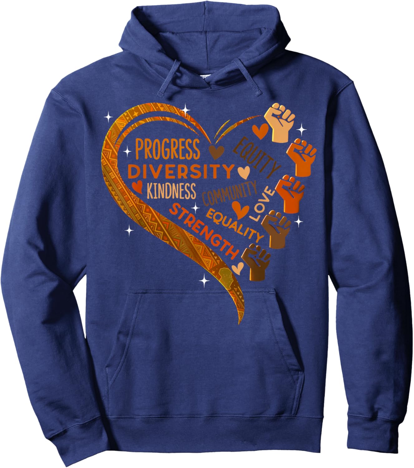 Black History Heart Fists Diversity Equity Melanin African Hoodie - Hoodie | Navy