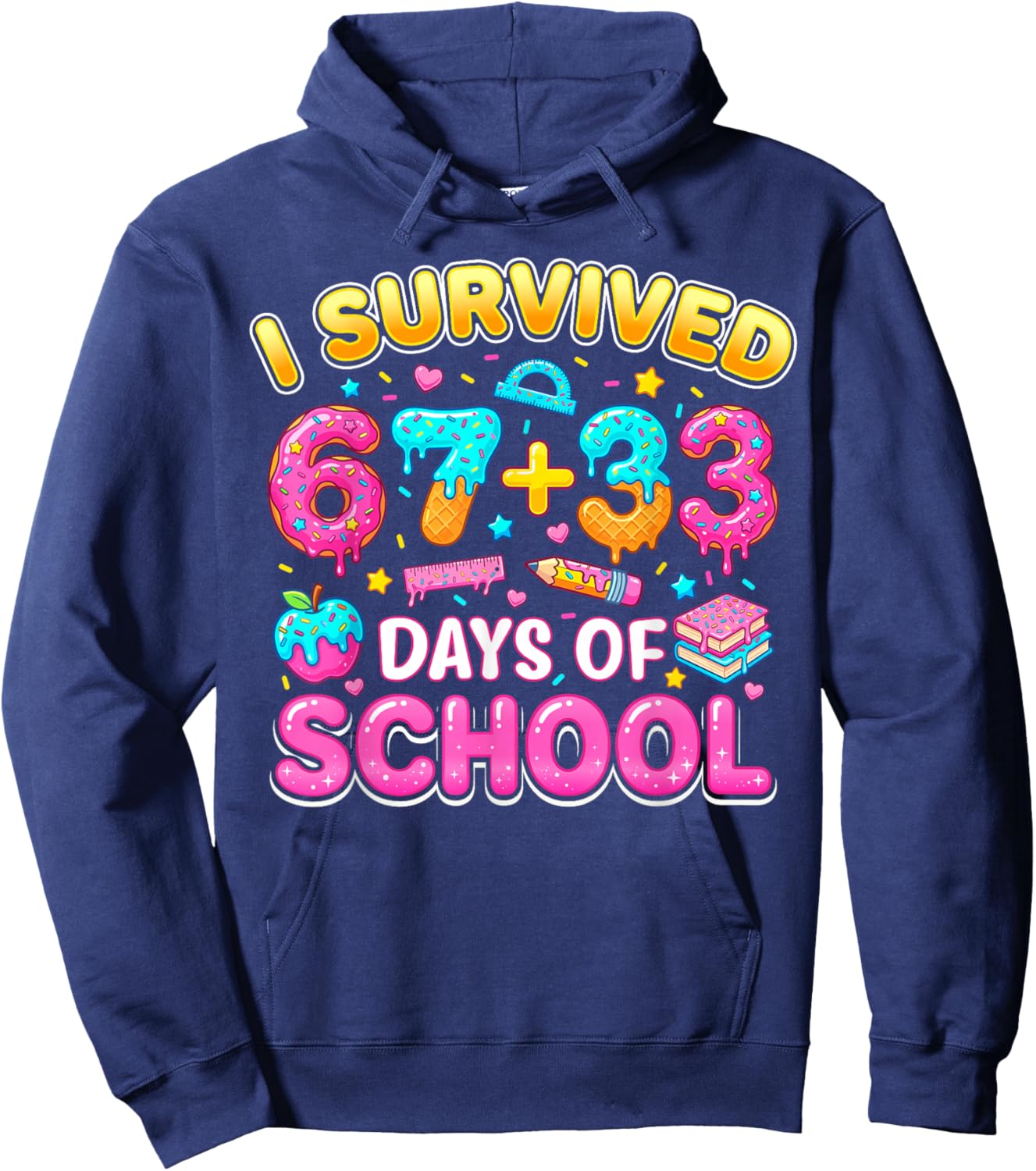 I Survived 67 33 Days of School 100 Days Teachers Kids Boys Hoodie - Hoodie | Navy