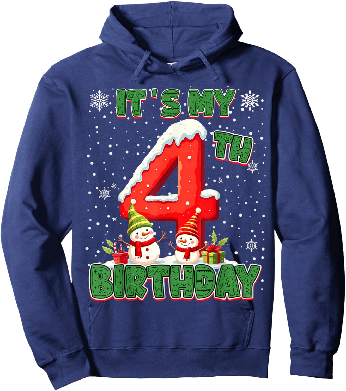 It’s My 4th Birthday Christmas Snowman 4 Year Old Xmas Hoodie - Hoodie | Navy