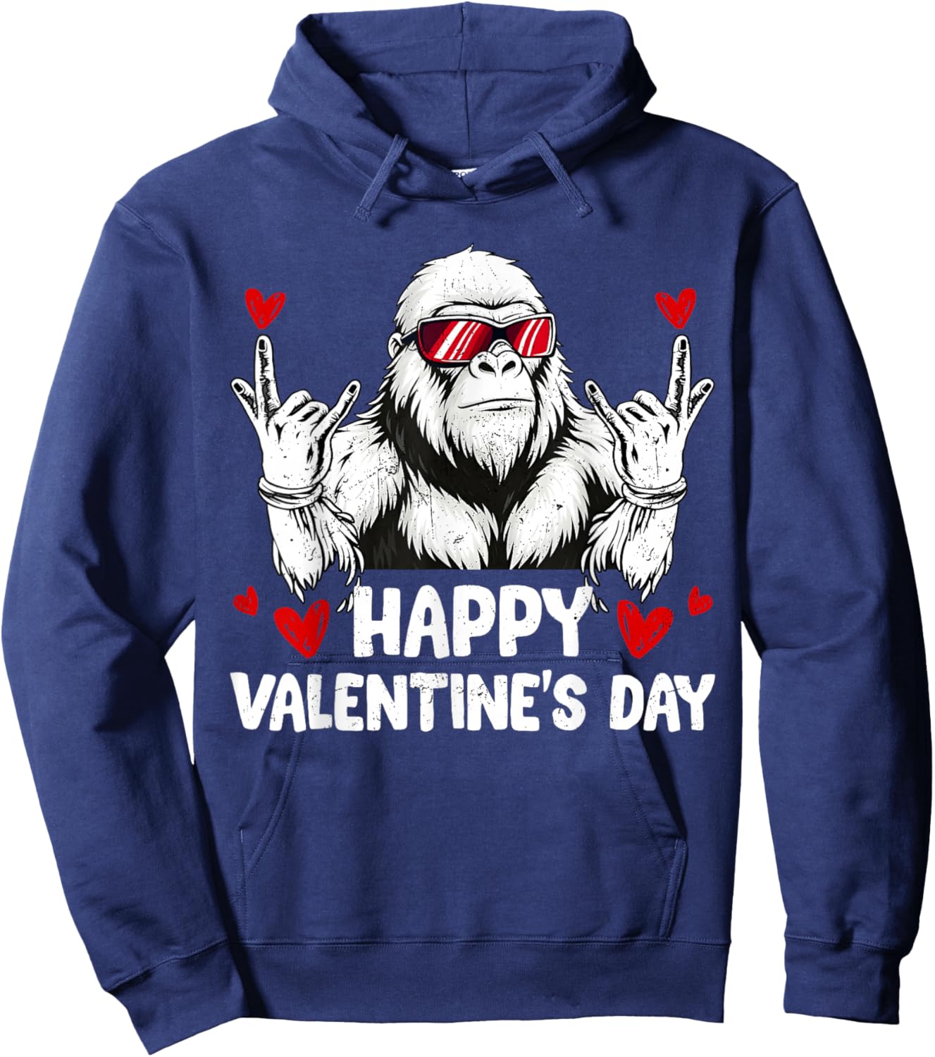 Happy Valentines Retro Bigfoot Rock On Heart Men Outfit Hoodie - Hoodie | Navy