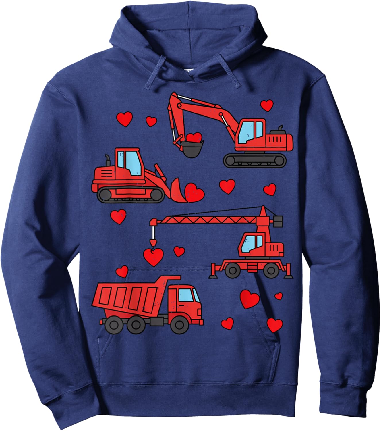 Valentines Day Construction Trucks Funny Boys Kids Toddlers Hoodie - Hoodie | Navy