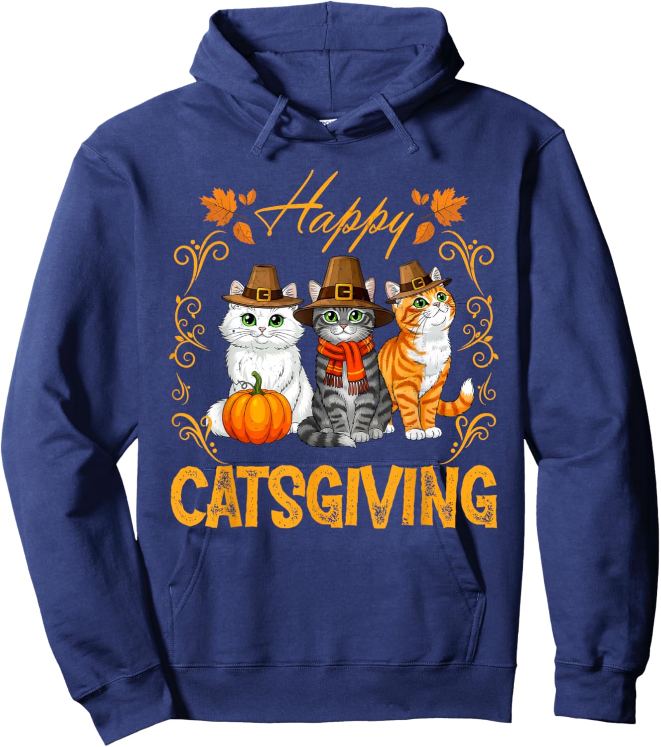 Funny Catsgiving Thanksgiving Cats Pilgrim Fall Holiday Hoodie - Hoodie | Navy