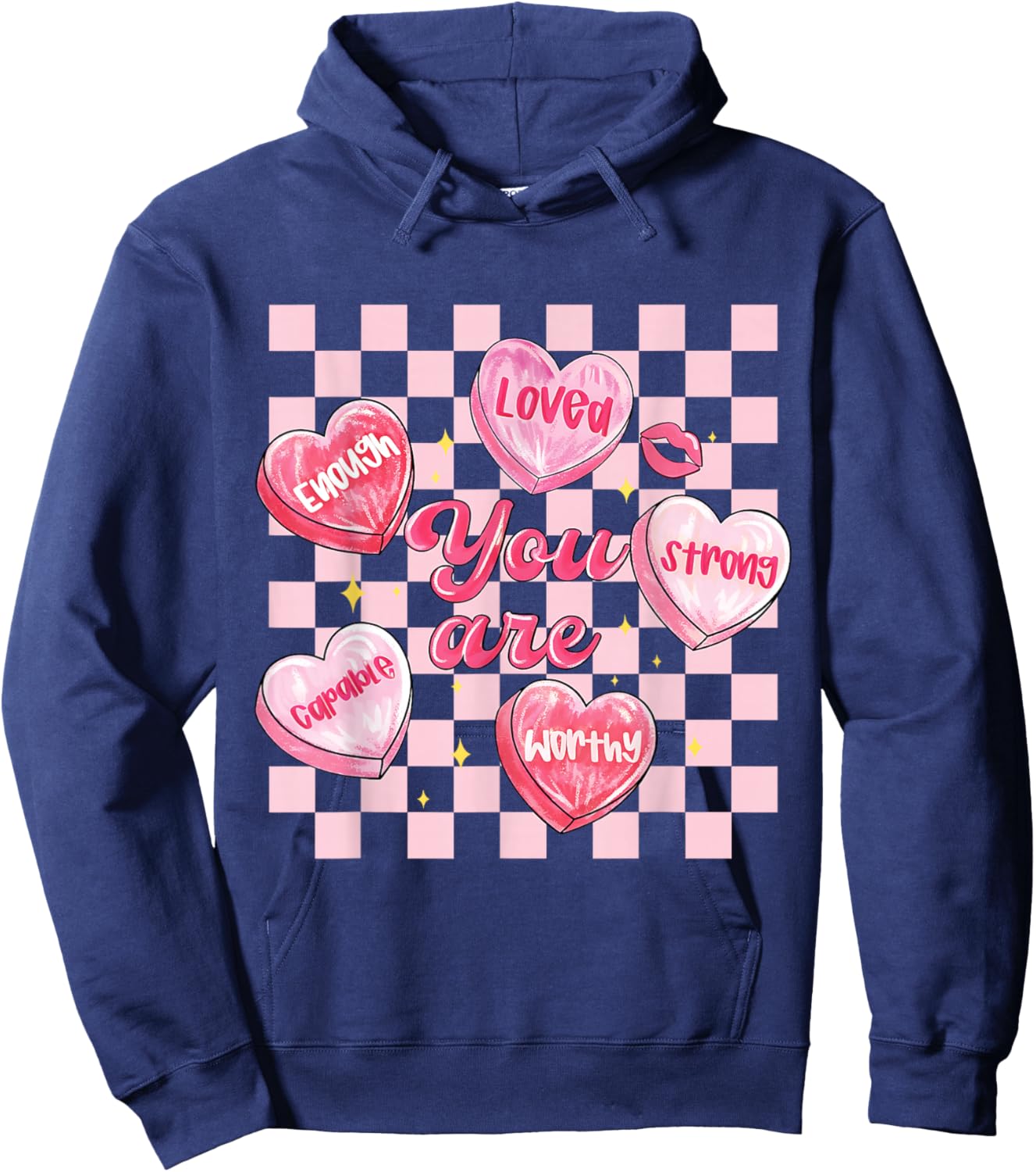 You are Enough Retro Valentine Day Hearts Love Men Women Kid Hoodie - Hoodie | Navy