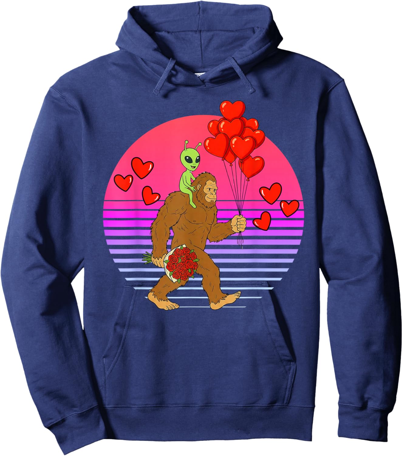 Funny Valentines Day Bigfoot Alien Sasquatch Men Boys Kids Hoodie - Hoodie | Navy