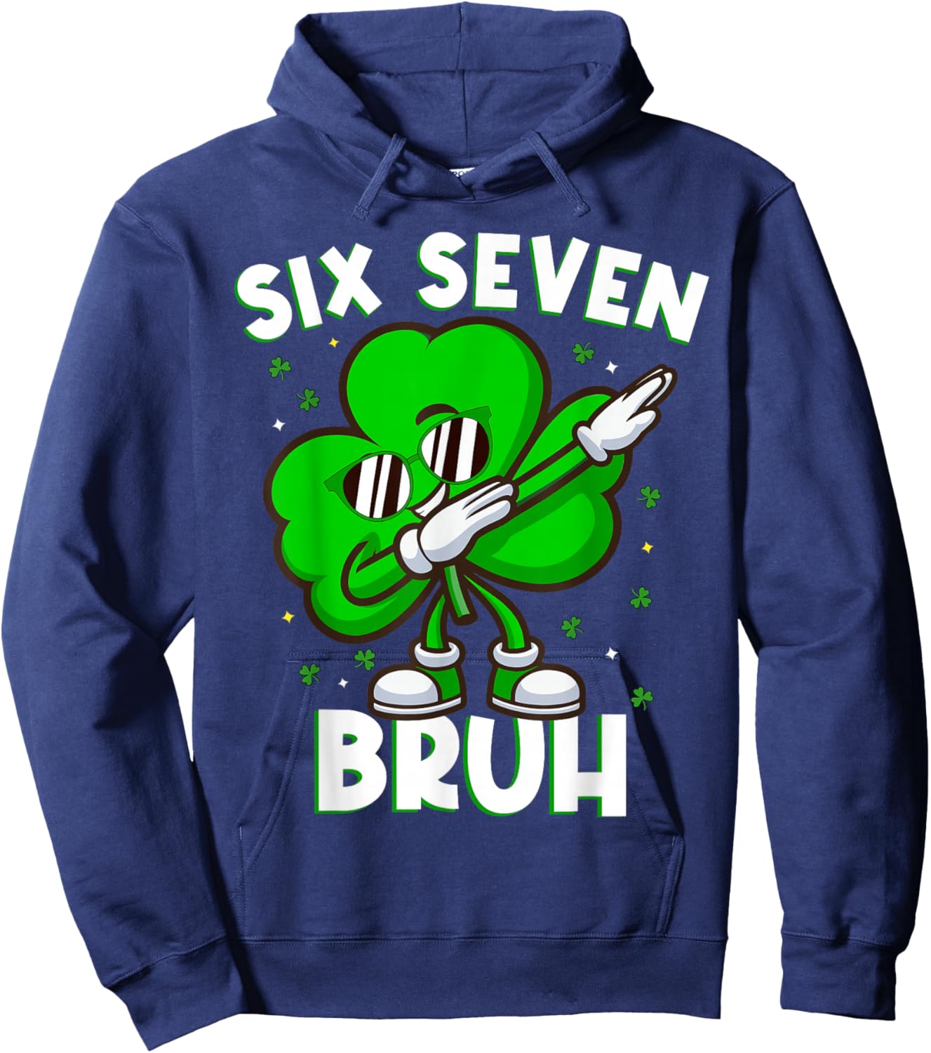 Six Seven Bruh Dabbing Shamrock St Patricks Day Teens Boys Hoodie - Hoodie | Navy