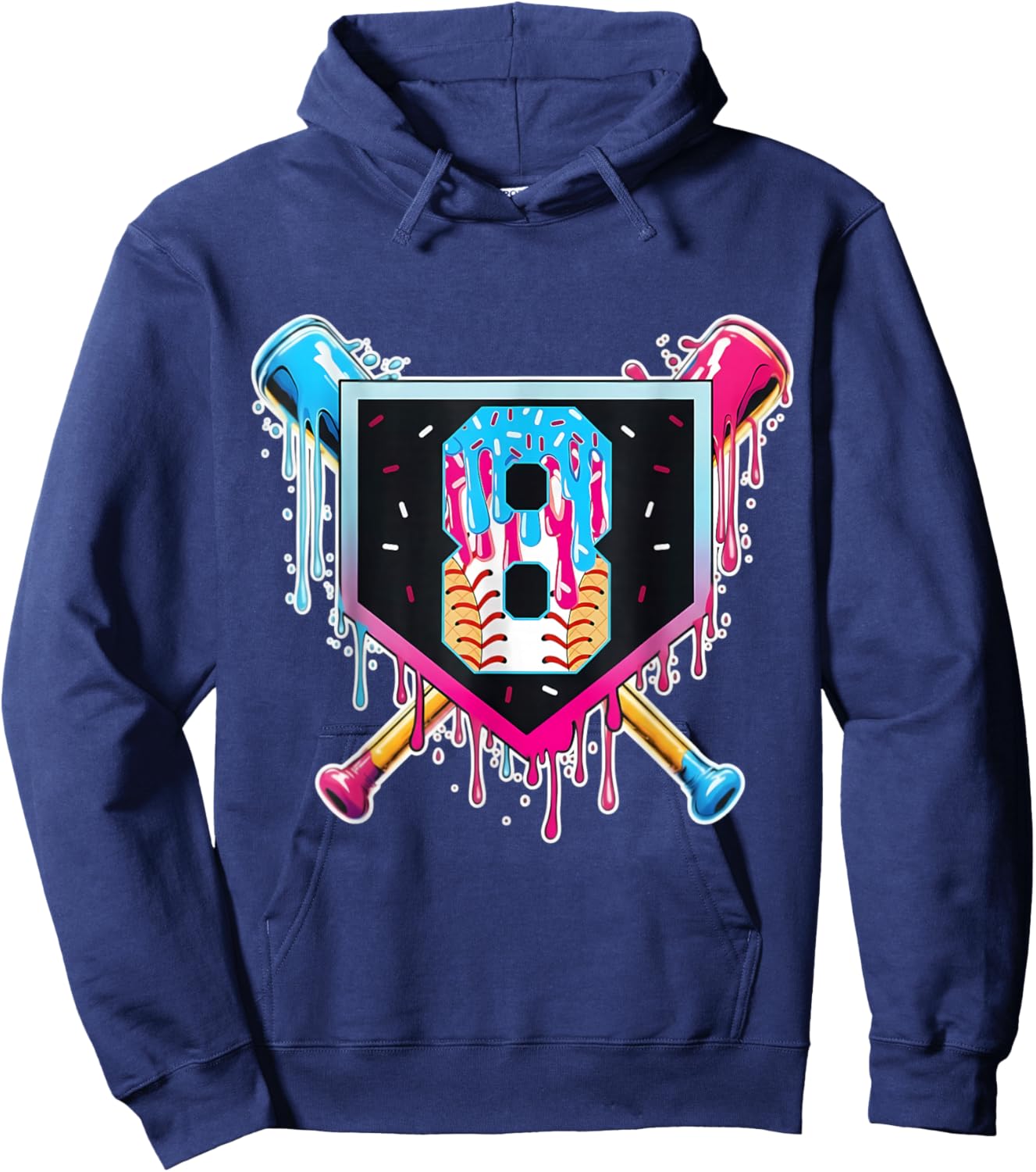 Baseball 8 Year Old Boy Ice Cream Drip 8th Birthday Player Hoodie - Hoodie | Navy