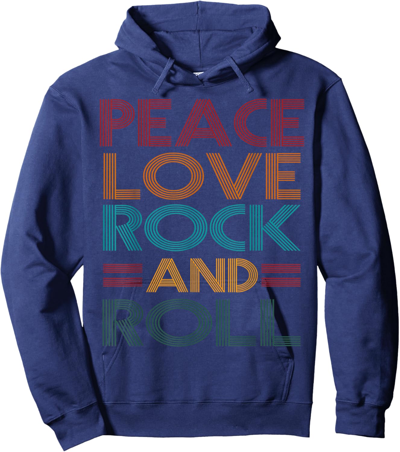 Retro Peace Love Rock N Roll Distressed Rock Concert Music Hoodie - Hoodie | Navy