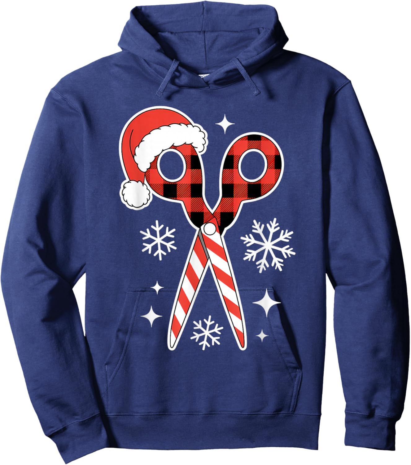 Christmas Buffalo Plaid Scissors with Santa Hat Men Women Hoodie - Hoodie | Navy