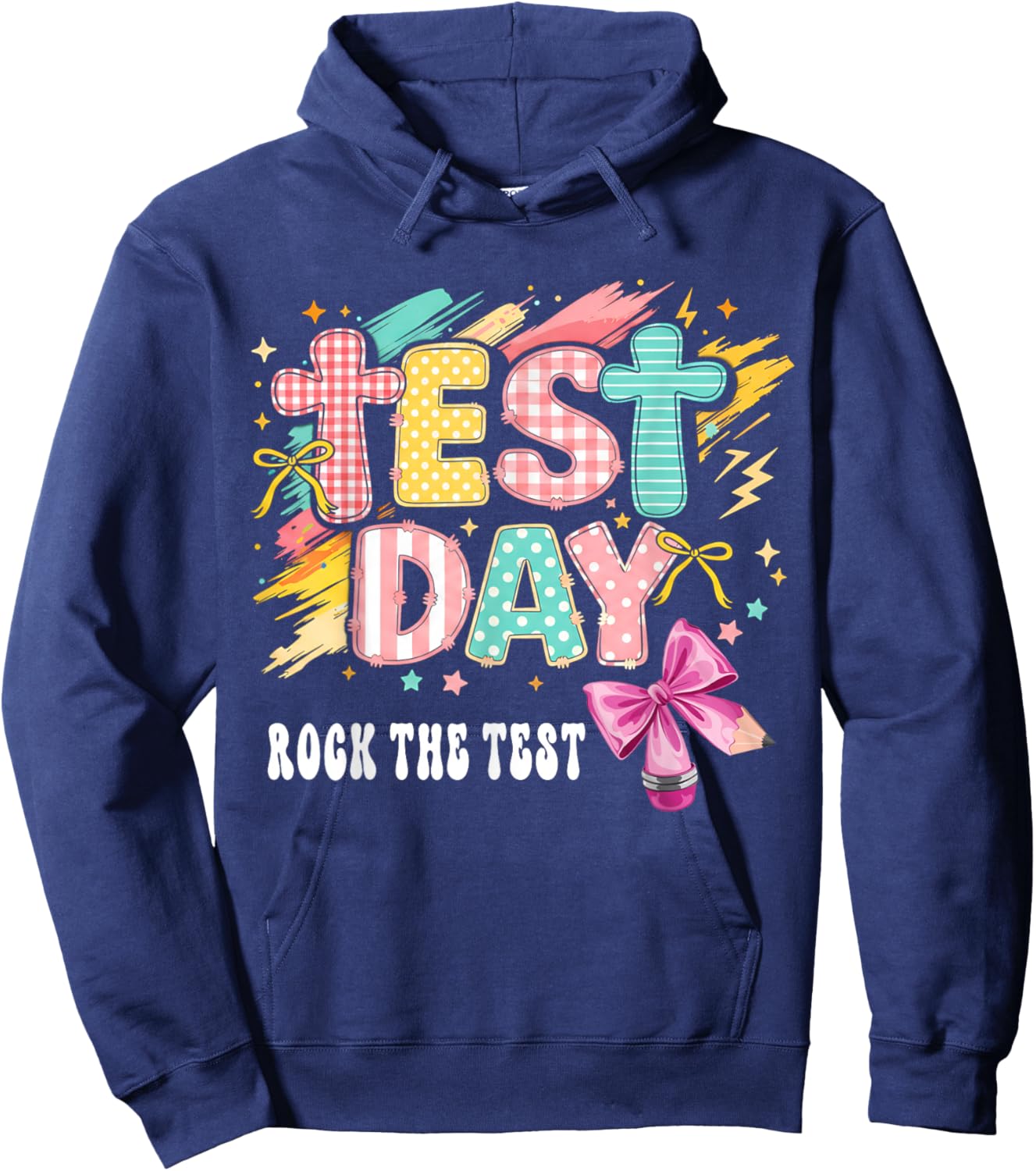 Test Day Rock The Test Pencil Coquette Bow Teacher Testing Hoodie - Hoodie | Navy