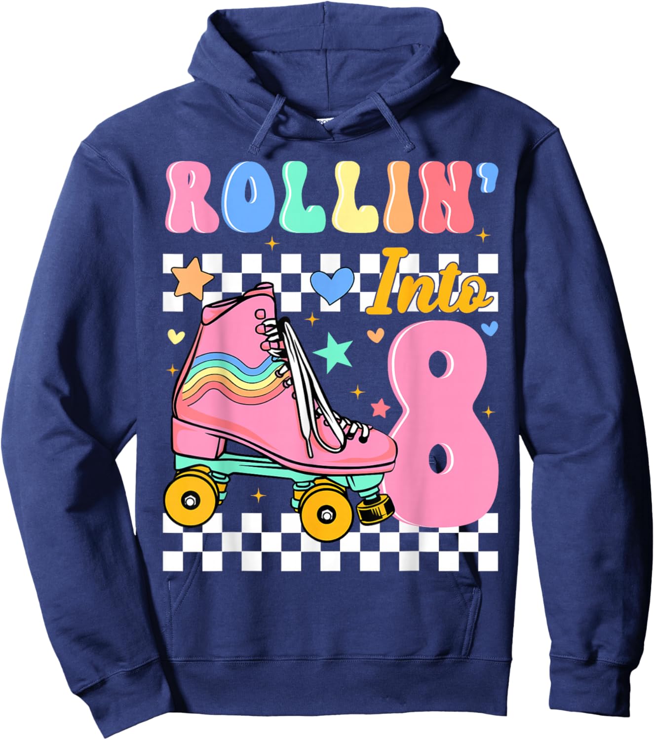 Rollin' Into 8 Years Old Roller Skating Girl 8th Birthday Hoodie - Hoodie | Navy