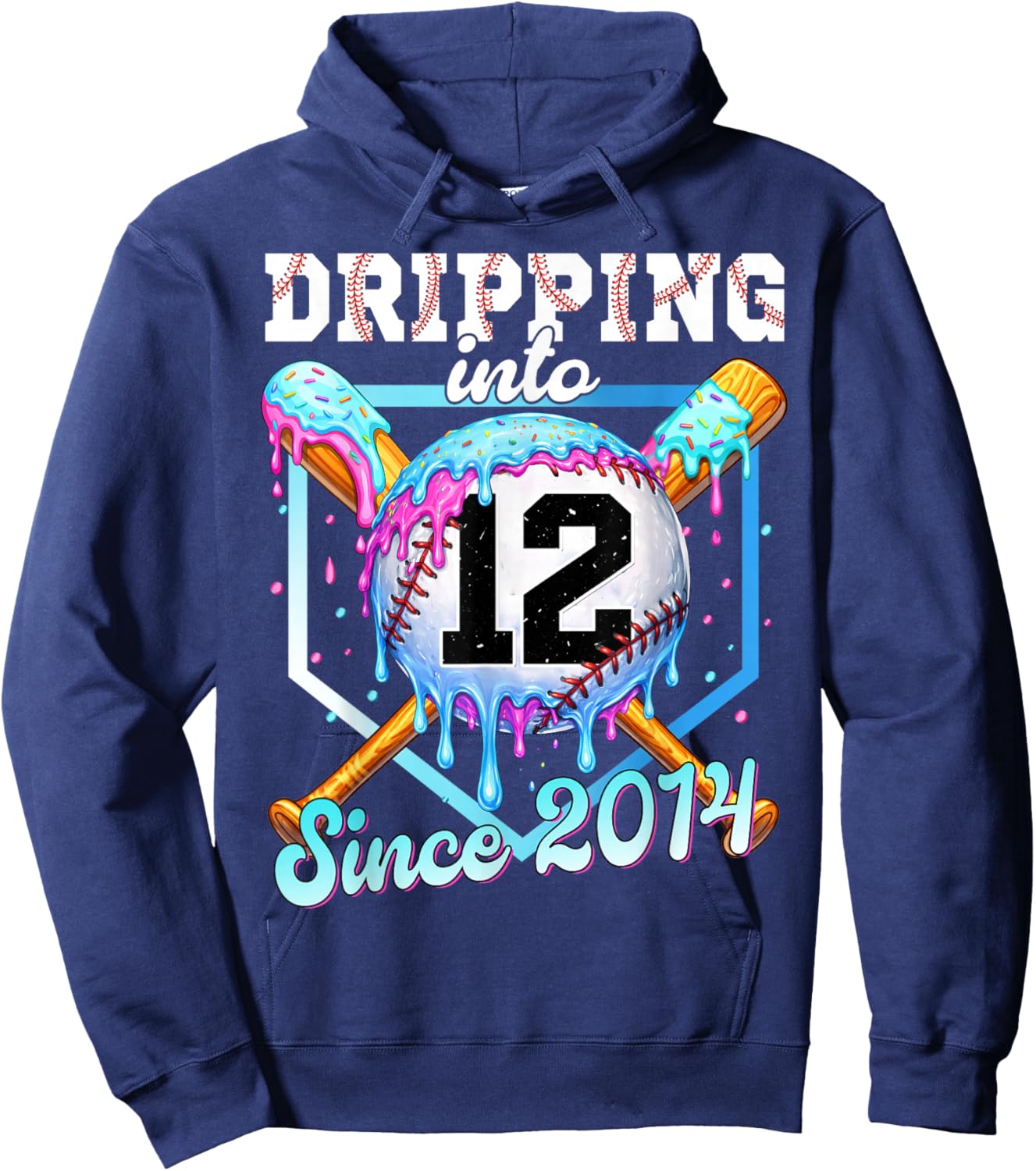 12 Year Old Baseball Ice Cream 12th Birthday Boys Since 2014 Hoodie - Hoodie | Navy