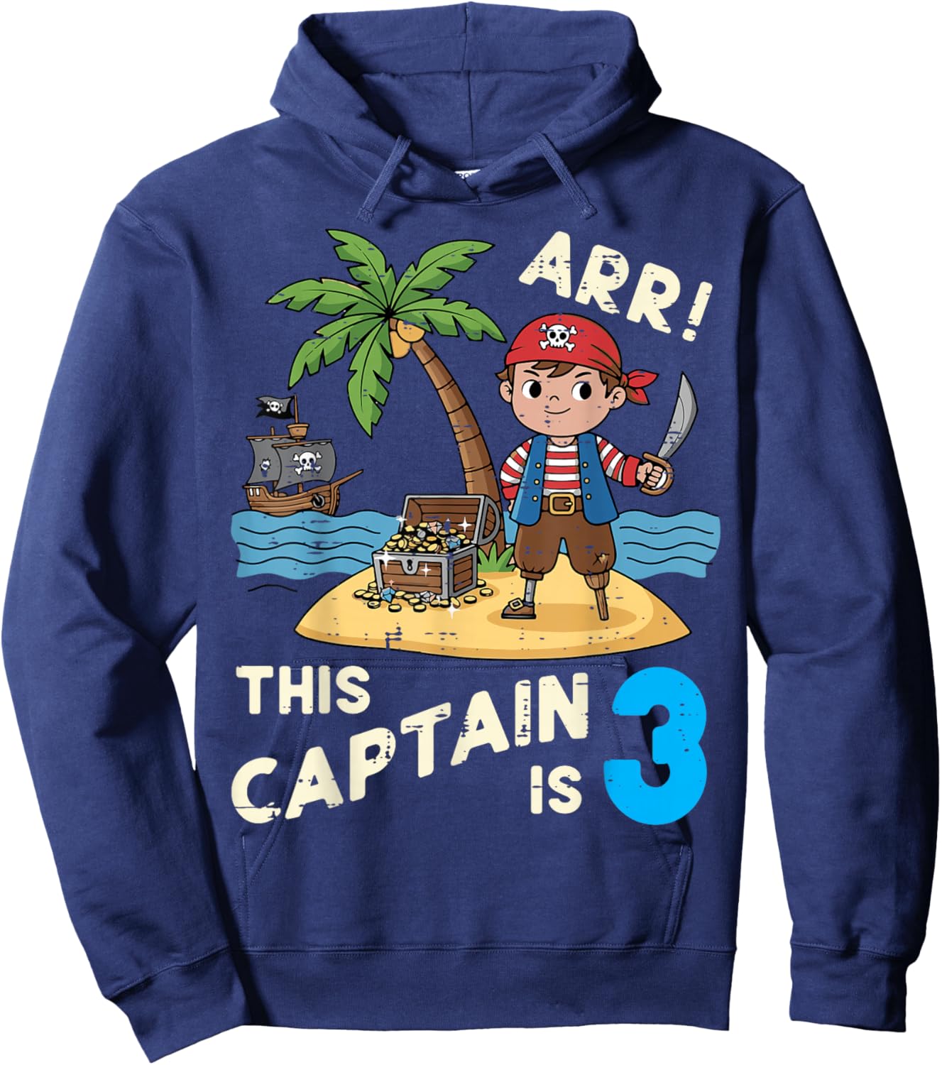 This Captain is 3 ARR Pirate 3rd Birthday Bday Boys Kids Hoodie - Hoodie | Navy