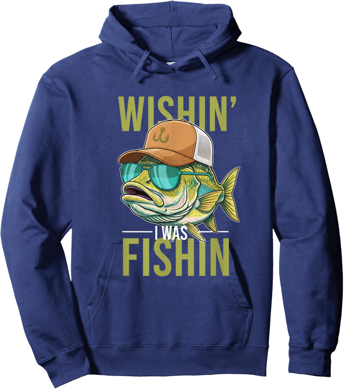 Wishin' I was Fishin Bass Fishing Boys Graphic Sunglasses Tr Hoodie - Hoodie | Navy