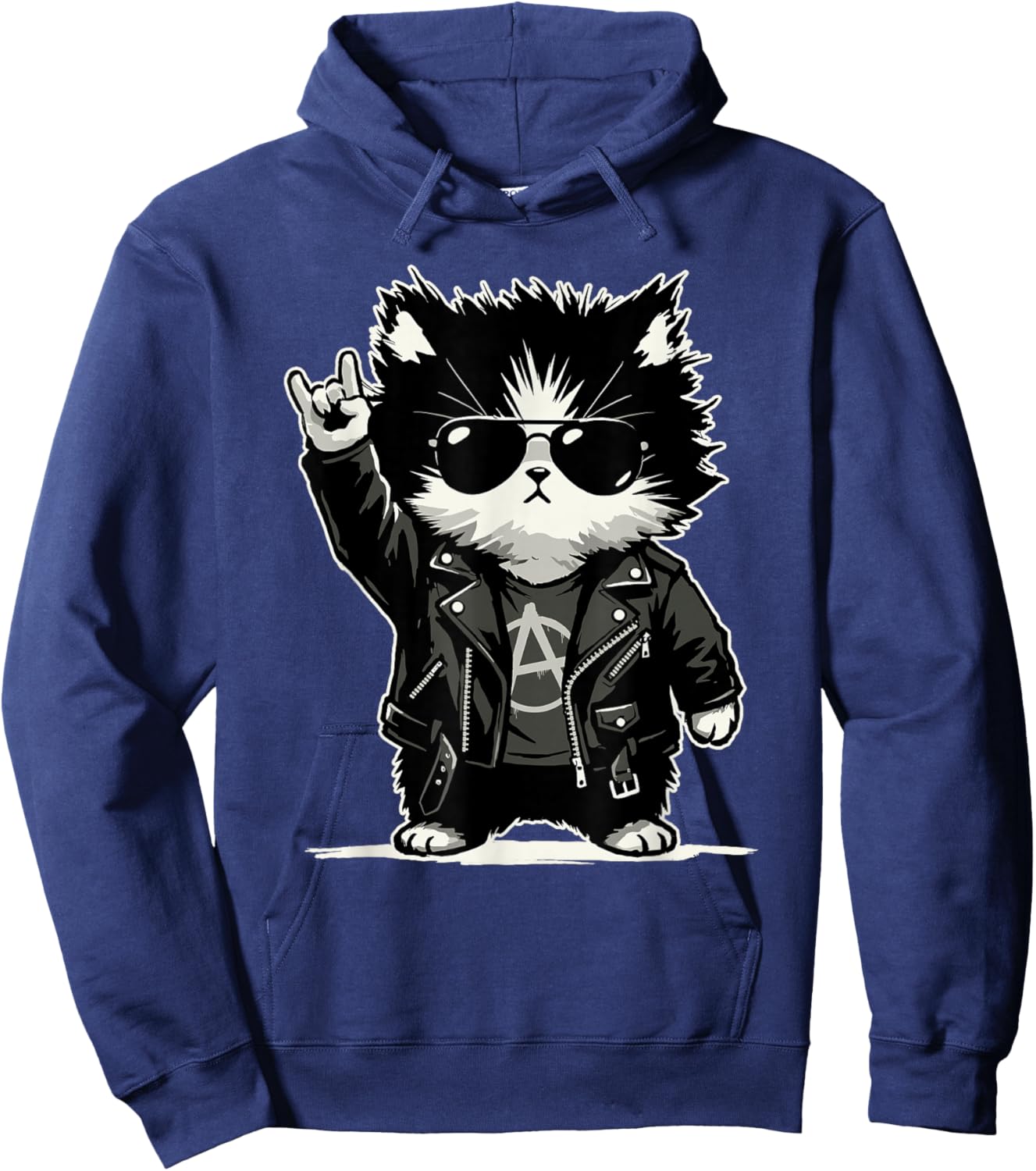 Retro Cat Rock Music Men Kids Women Funny Cat Hoodie - Hoodie | Navy