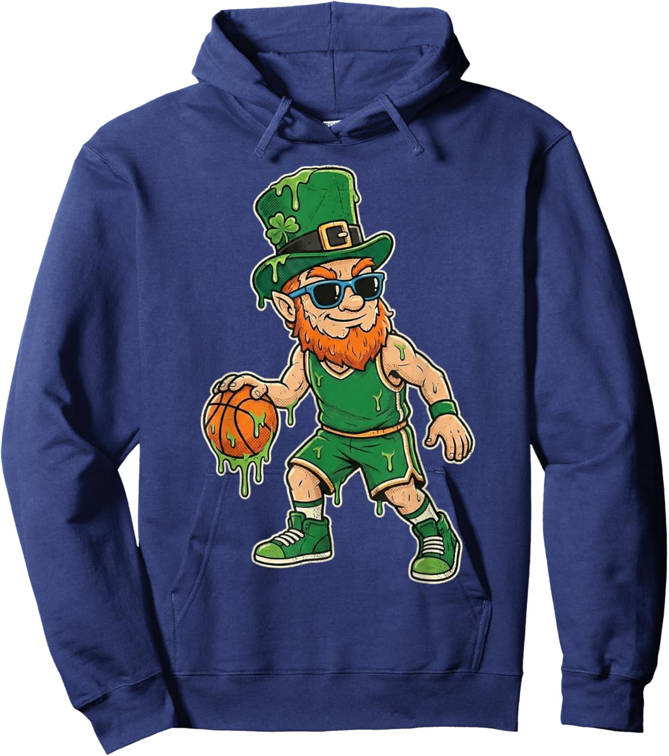 Funny St Patricks Day Leprechaun Playing Basketball Drip Hoodie - Hoodie | Navy