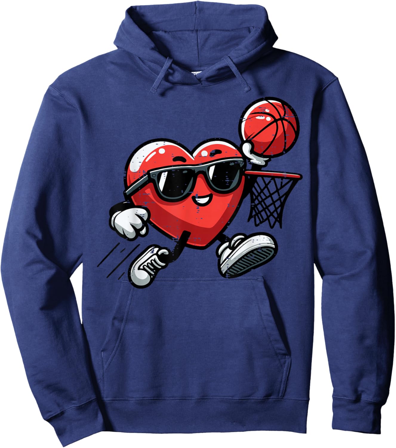 Valentines Day Basketball Heart Sunglasses Boys Kids Men Hoodie - Hoodie | Navy