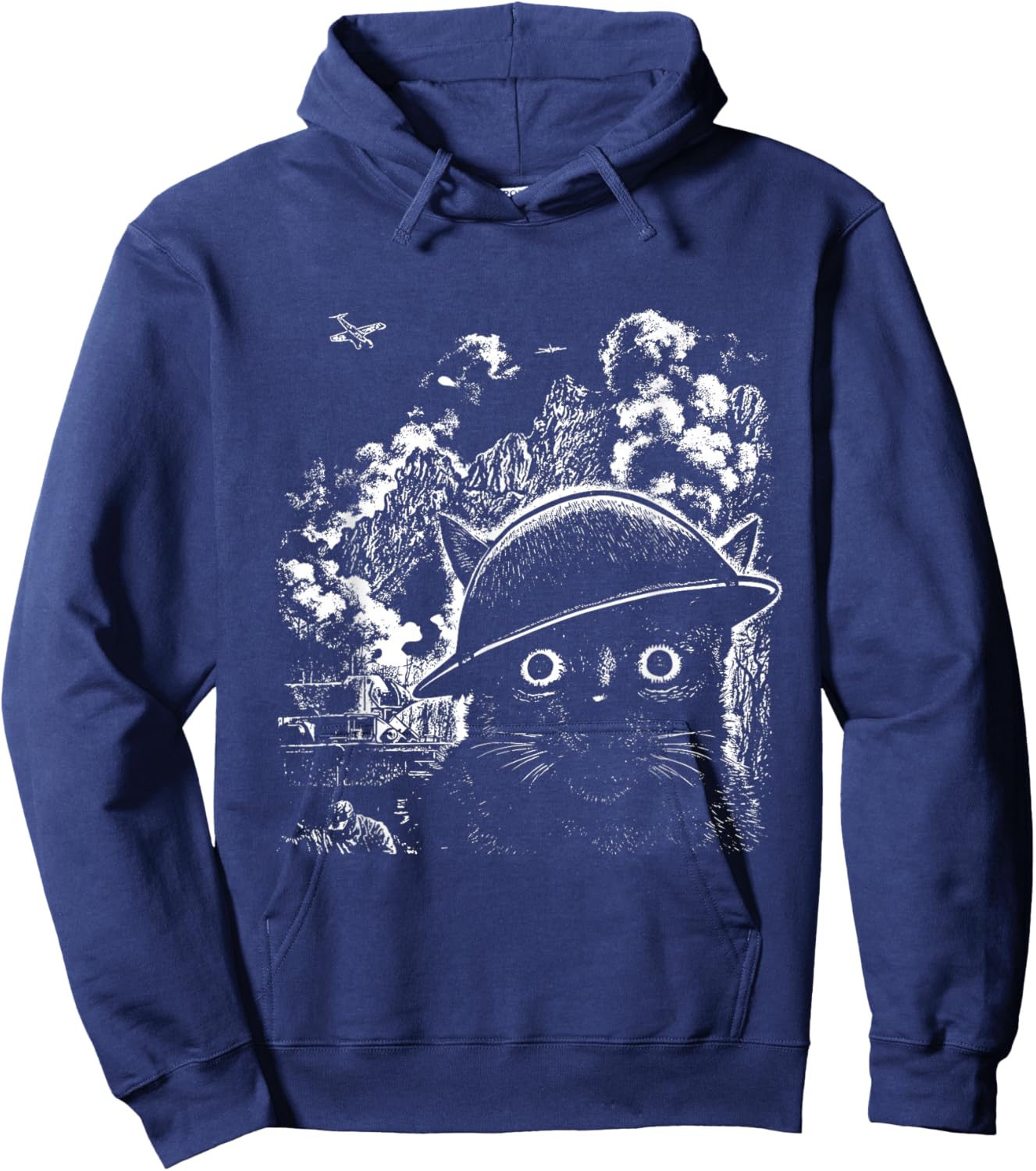 Thousand Yard Stare Cat Hoodie - Hoodie | Navy