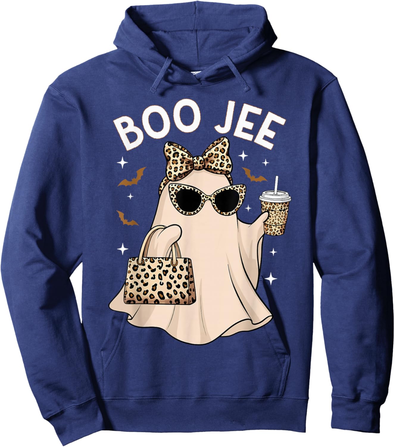 Boo JEE Leopard Ghost Coffee Halloween Boujee Women Girls Hoodie - Hoodie | Navy