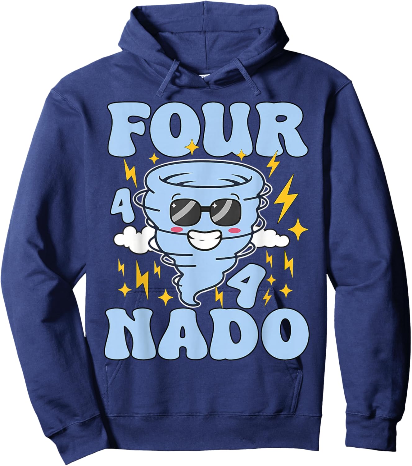 Four Nado Fournado 4th Birthday Tornado 4 Year Old Boys Kids Hoodie - Hoodie | Navy