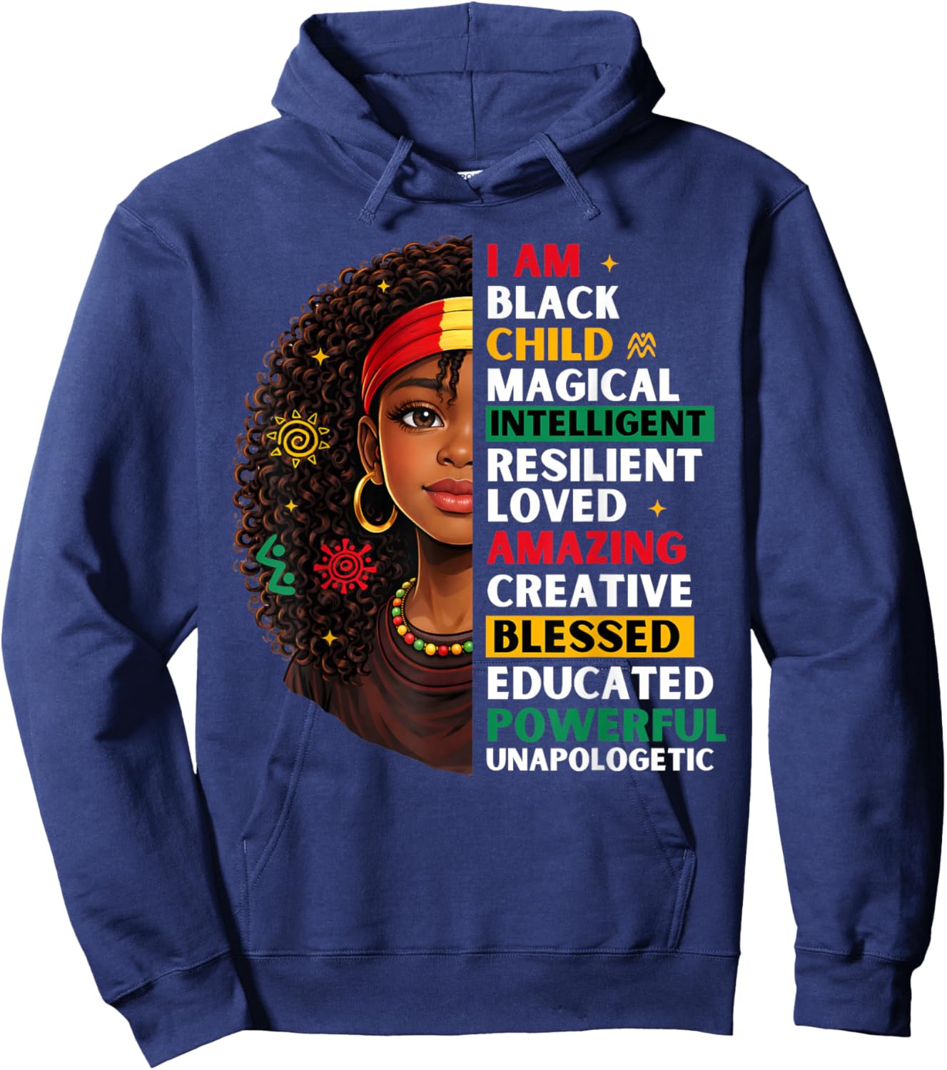 Black History Month African American Girls Kids Melanin Hoodie - Hoodie | Navy