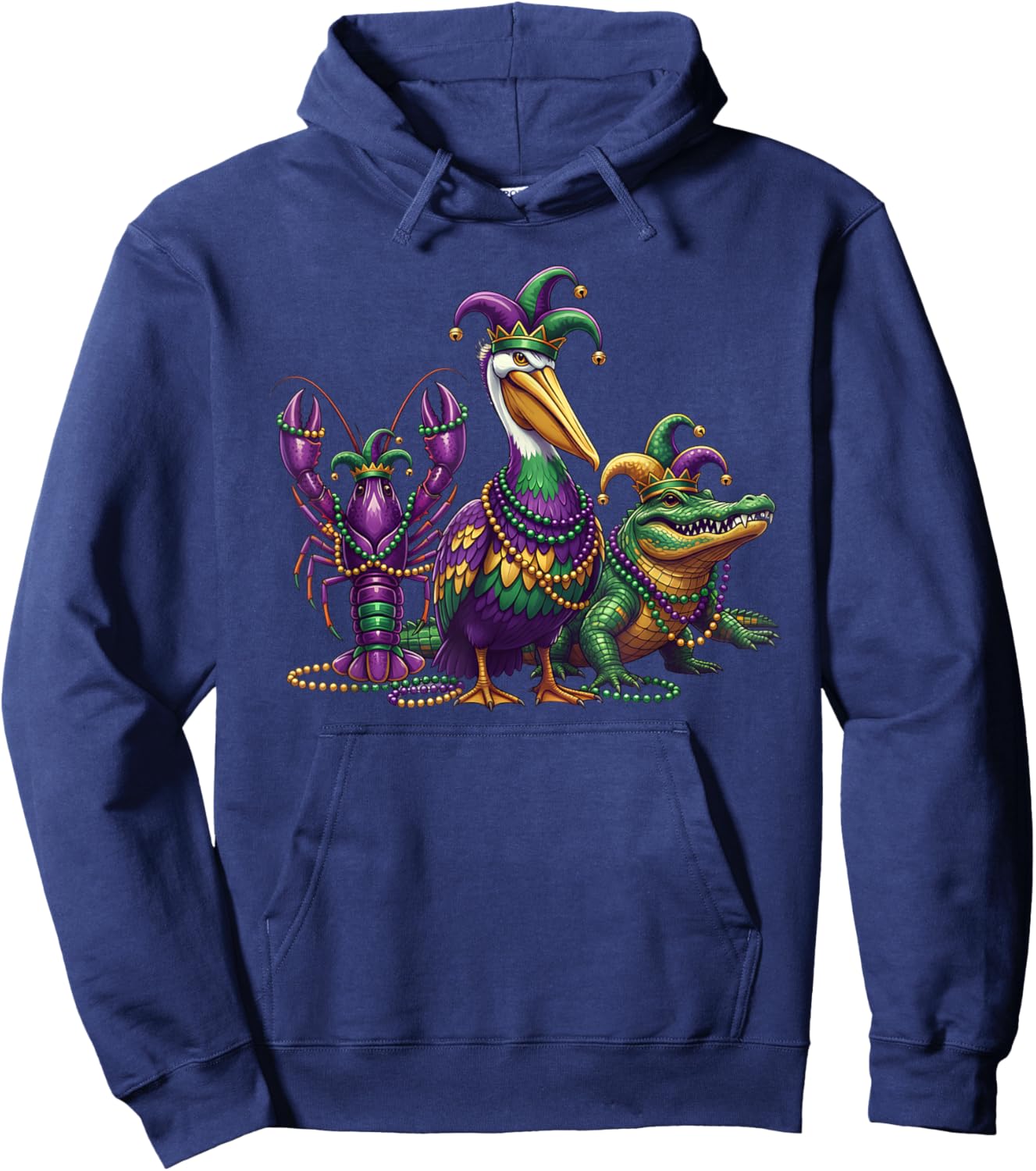 Alligator Crawfish Pelican Mardi Gras New Orleans Louisiana Hoodie - Hoodie | Navy
