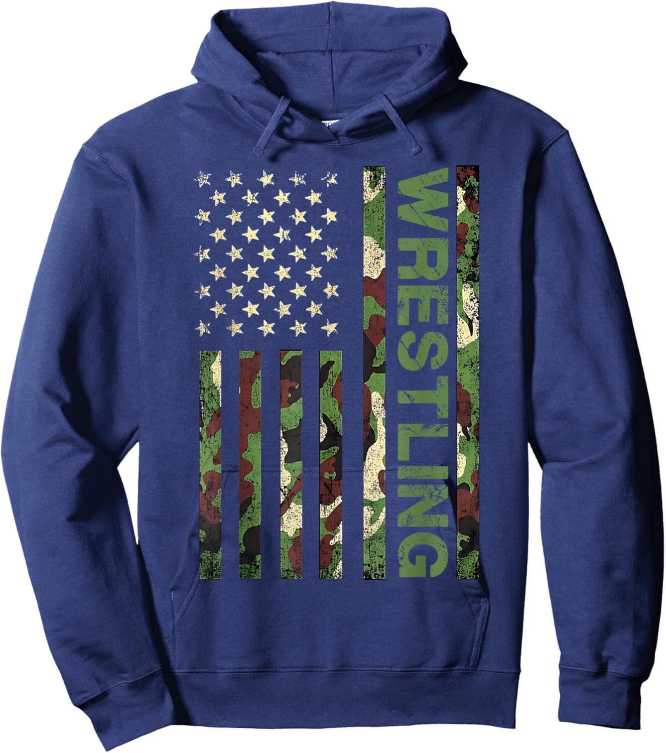 Wrestling Patriotic American US Flag Camo Wrestler Hoodie - Hoodie | Navy