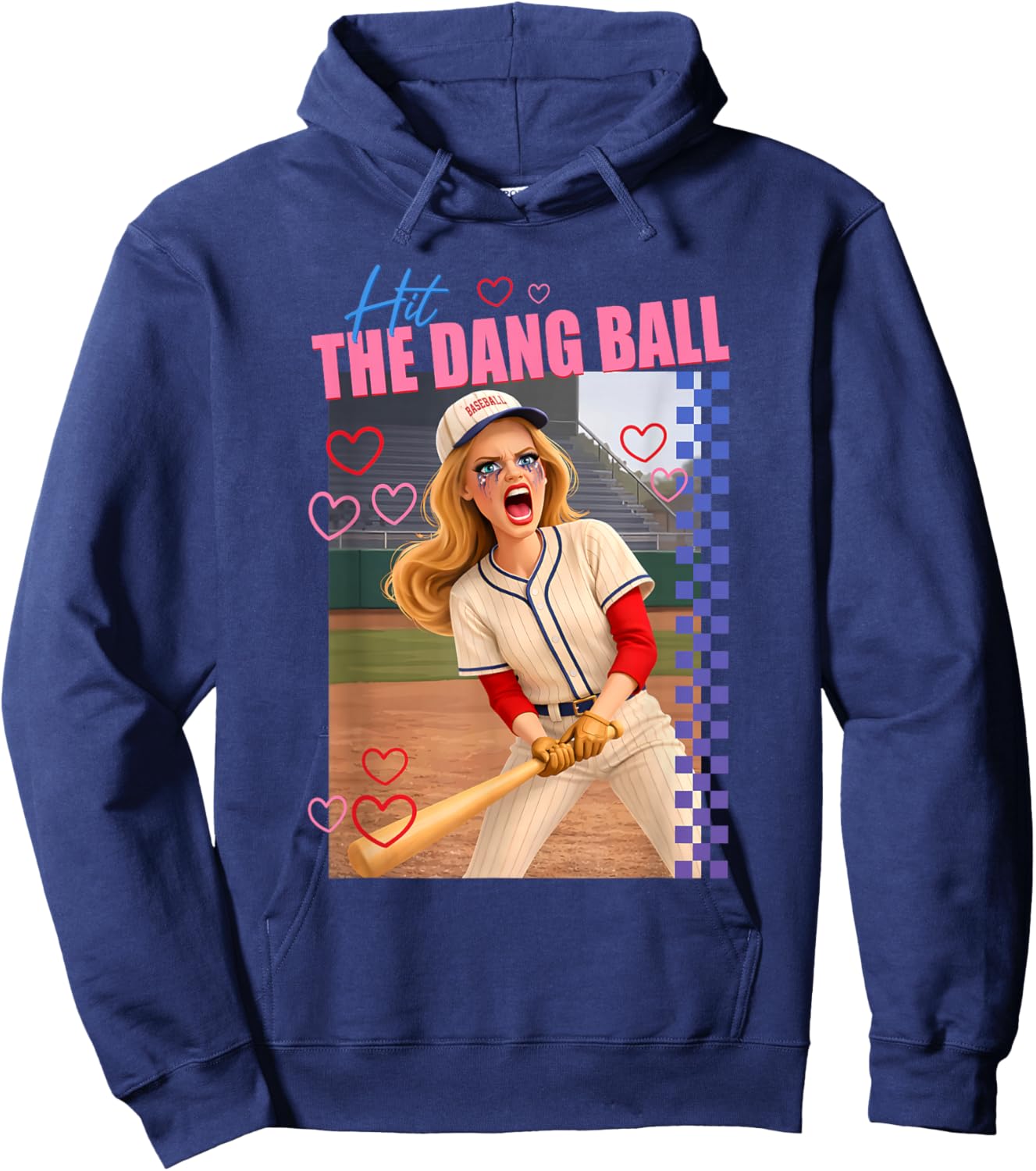 Hit The Dang Ball Baseball Mom Gameday Funny Doll Face Meme Hoodie - Hoodie | Navy