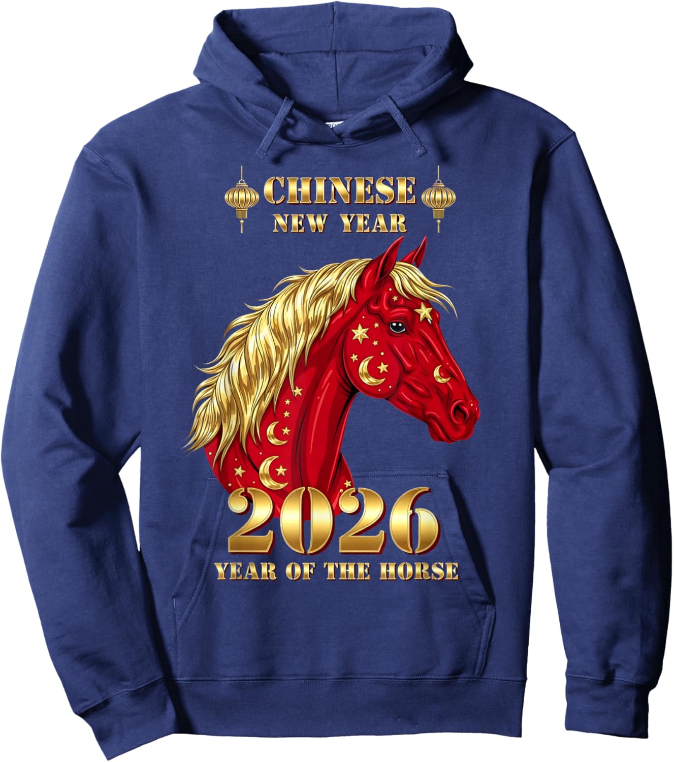 Chinese New Year 2026 Year The Horse Retro Elegant Art Men Hoodie - Hoodie | Navy