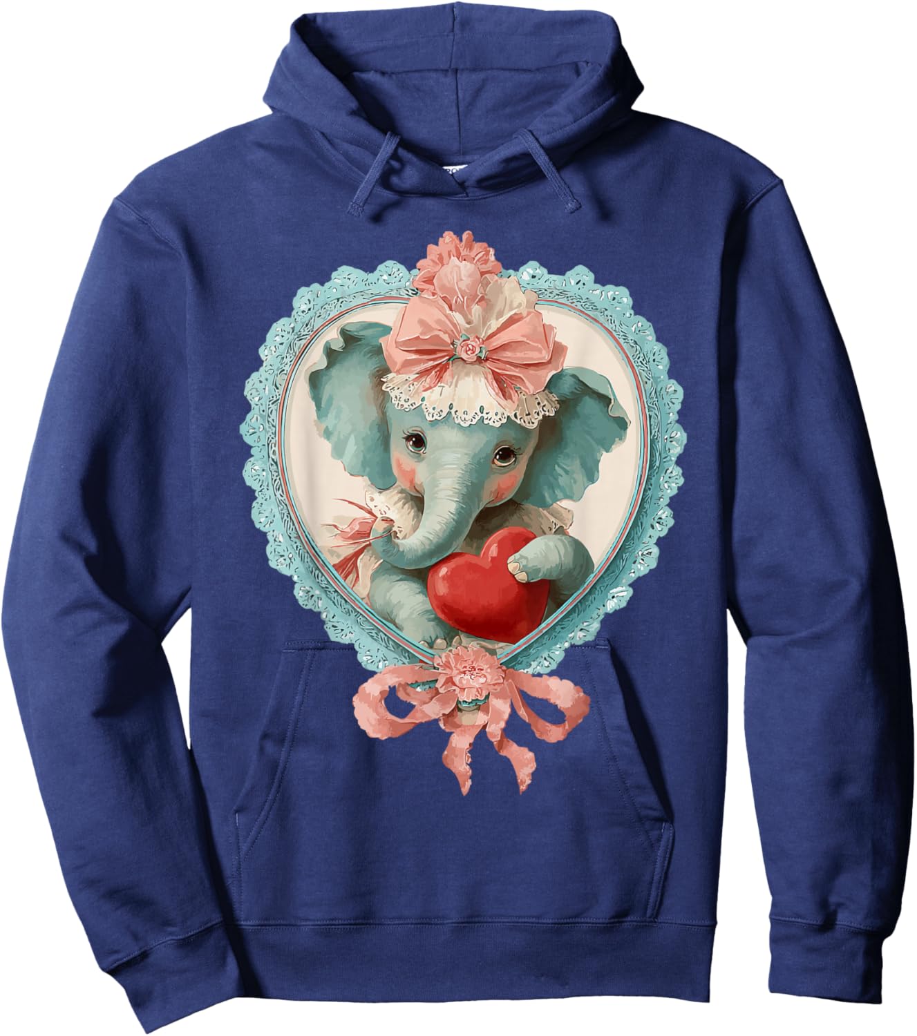 Cute Valentine Elephant with Heart Vintage Animal Coquette Hoodie - Hoodie | Navy