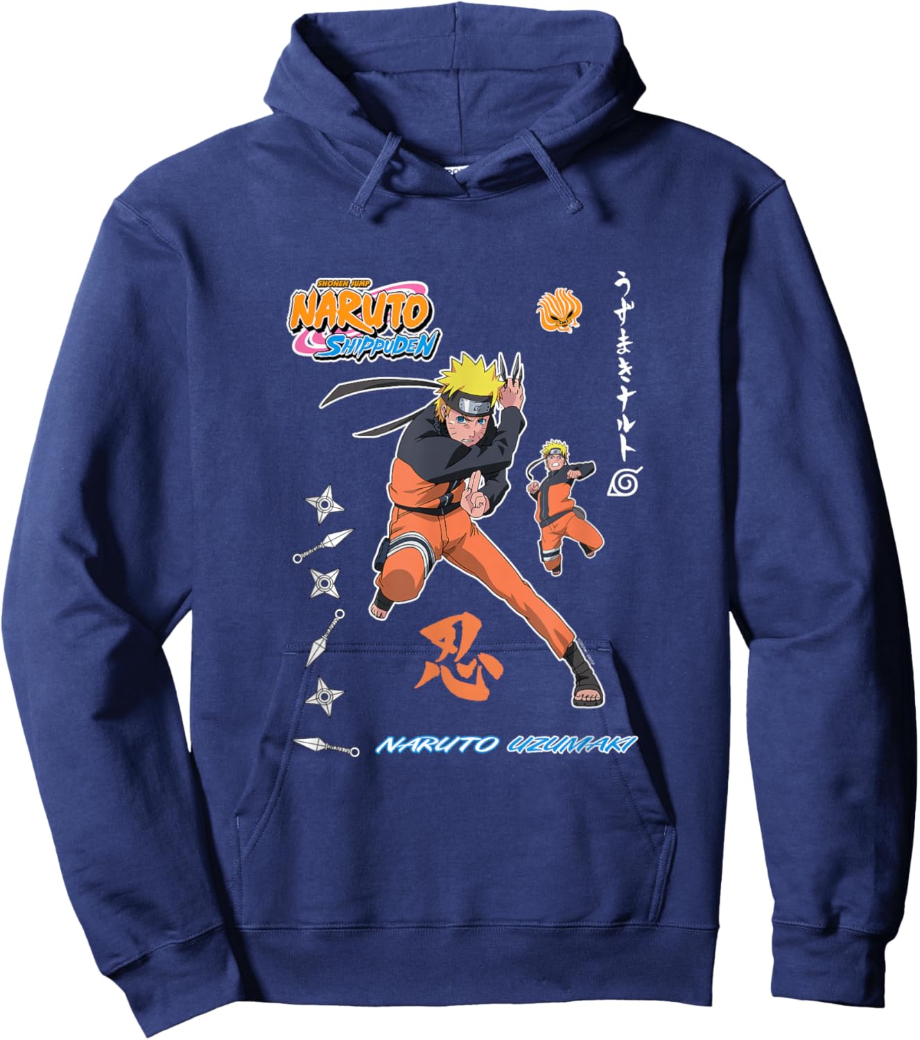 Naruto Shippuden Vintage Style Badge Hoodie - Hoodie | Navy