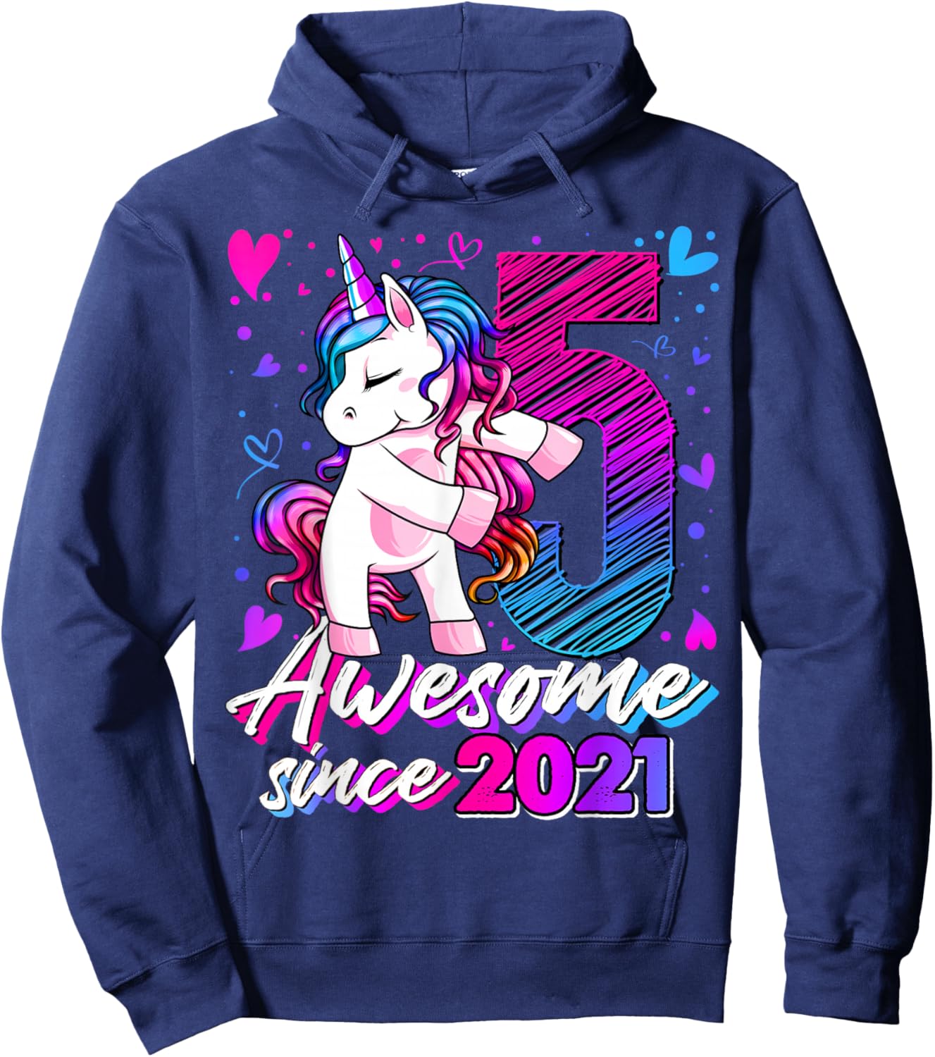 5th Birthday Shirt Girl 5 Year Old Gifts 5 Birthday Girl Hoodie - Hoodie | Navy