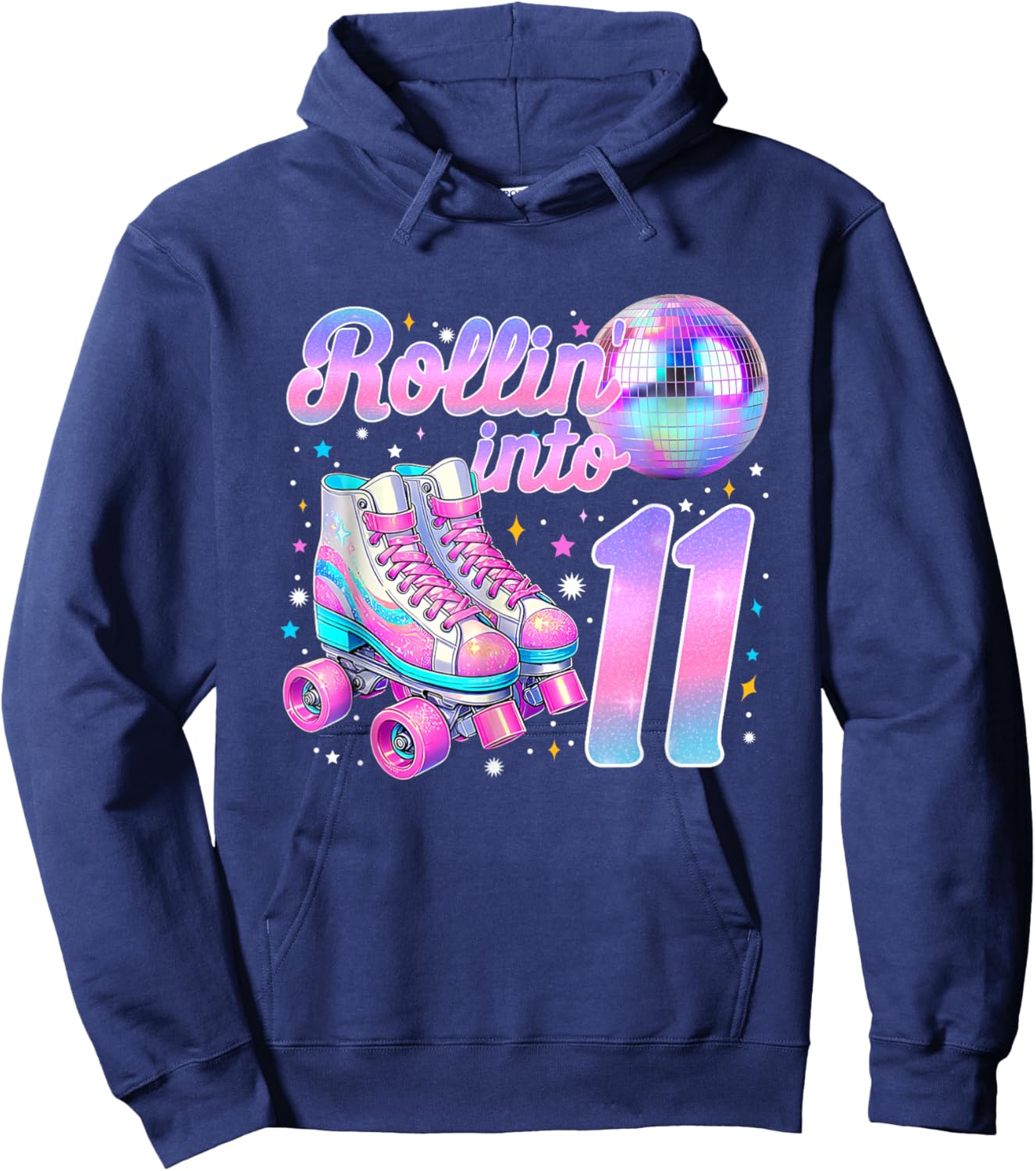 Rollin' Into 11 Roller Skating 11th Birthday Girl Bday Party Hoodie - Hoodie | Navy