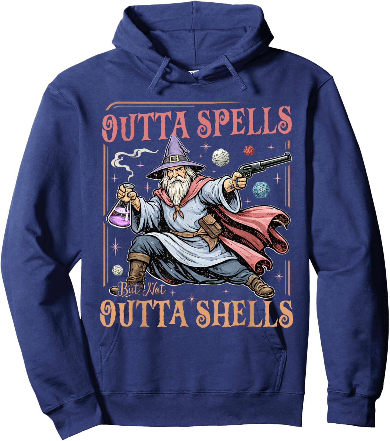 Outta Spells But Not Outta Shells Wizard Fantasy Meme Hoodie - Hoodie | Navy