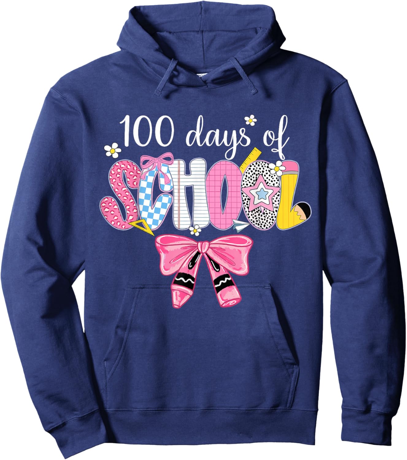 100 Days of School Girls Coquette Bow 100th Day of School Hoodie - Hoodie | Navy