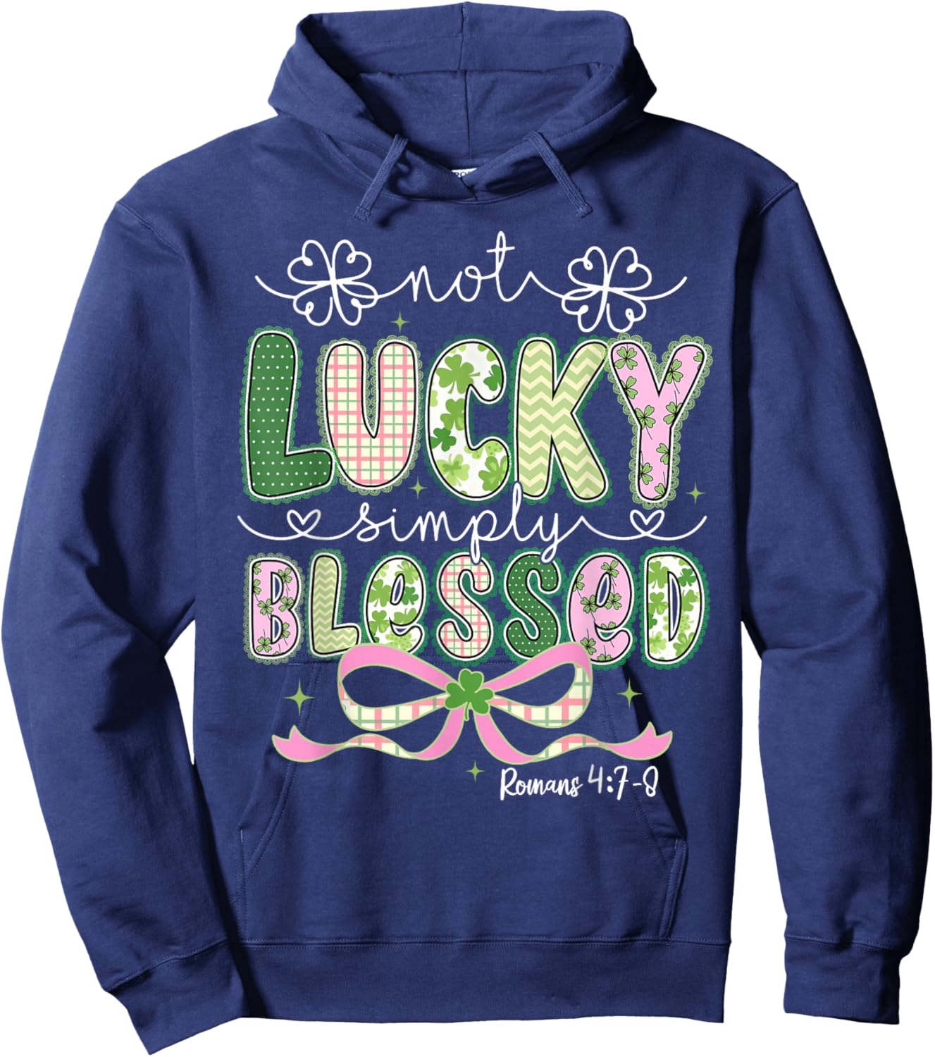 Coquette Bow St.Patrick's Day Not Lucky Simply Blessed Irish Hoodie - Hoodie | Navy