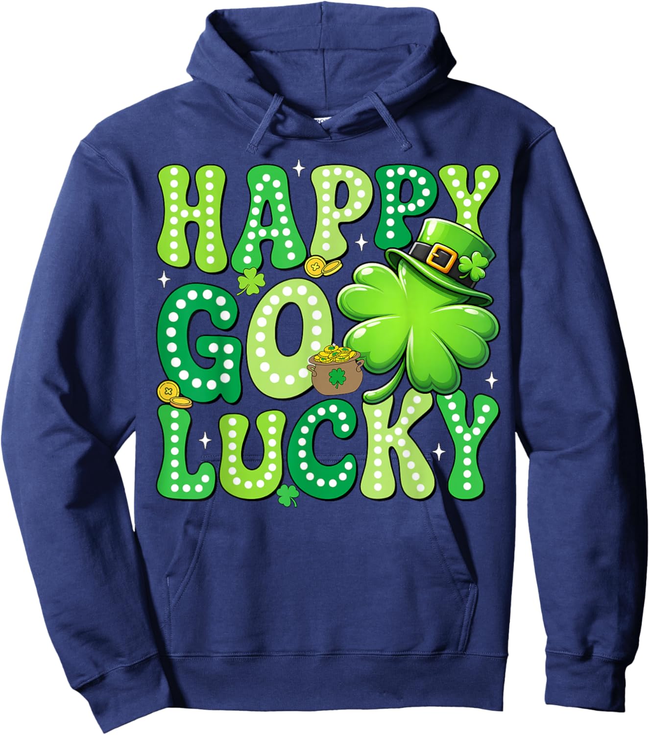 Groovy St Patrick's Day Happy Go Lucky Shamrock Men Women Hoodie - Hoodie | Navy