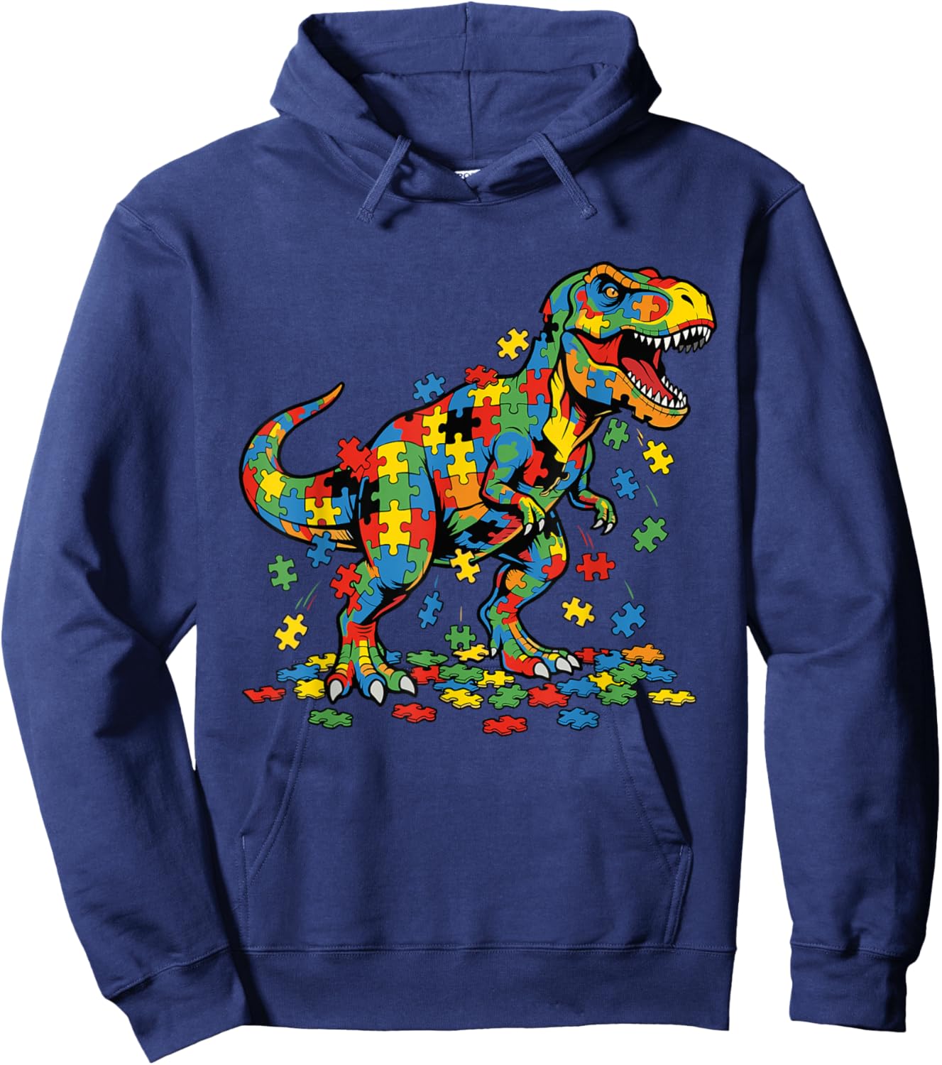 Autism Awareness Dinosaur Colorful Puzzle Autistic T rex Hoodie - Hoodie | Navy