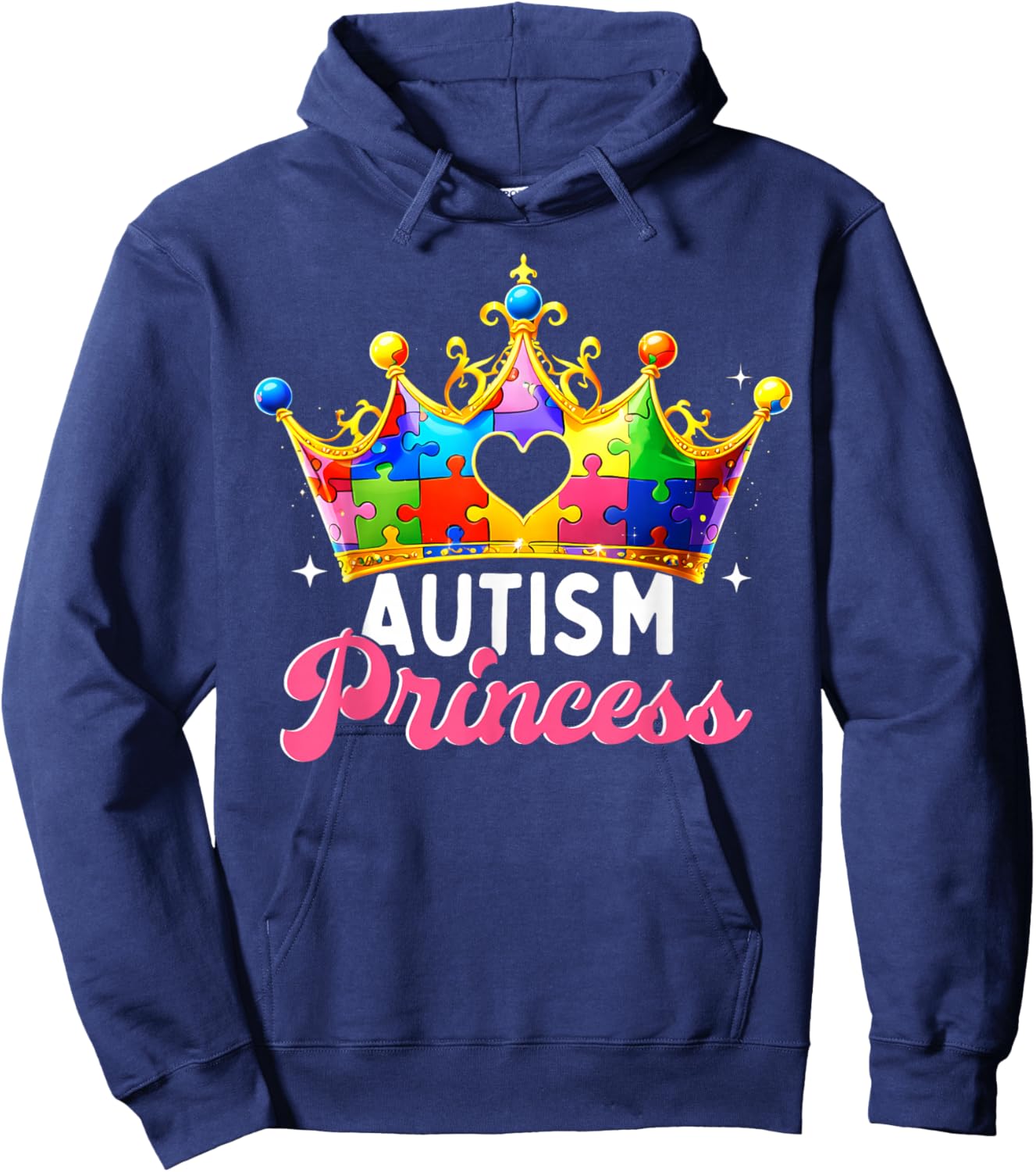 Autism Awareness Princess Puzzle Crown Girl Women Kids Hoodie - Hoodie | Navy