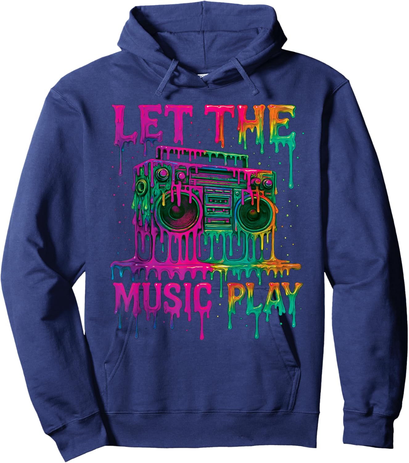 Freestyle Dance Music Let The Music Play Retro Drip Boombox Hoodie - Hoodie | Navy