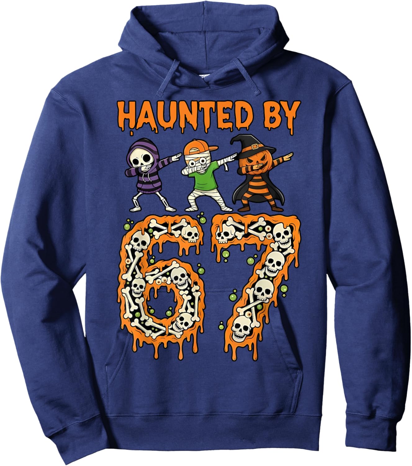 Haunted by 6-7 Halloween Skeleton Dabbing Meme Men Women Hoodie - Hoodie | Navy