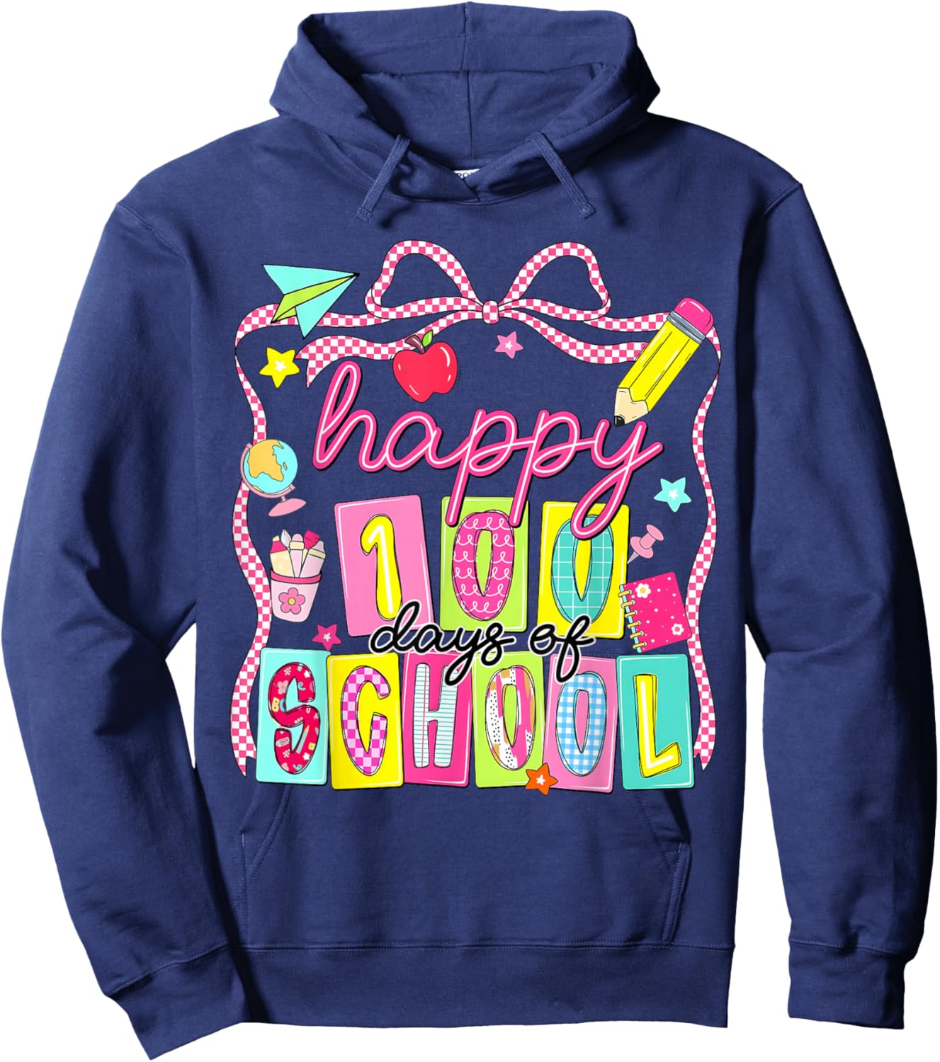 Preppy 100 Days of School 100th Day of School Kids Teacher Hoodie - Hoodie | Navy