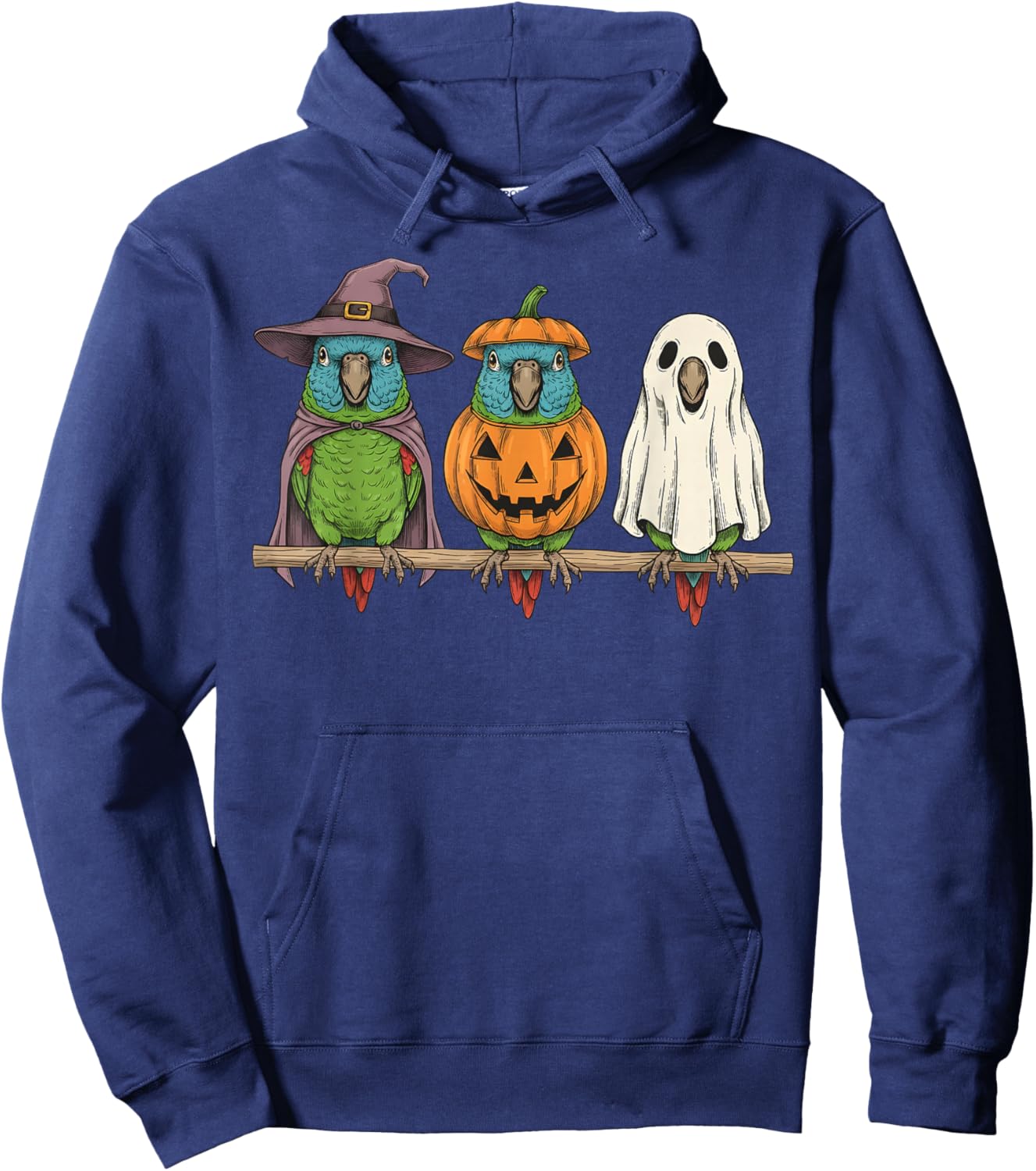 Spooky Ghost Blue Crowned Conure Parrot Pumpkin Halloween Hoodie - Hoodie | Navy