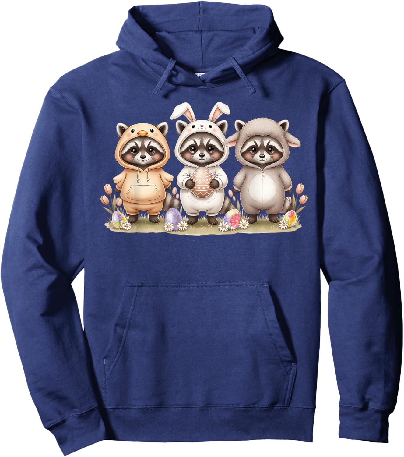 Cute Raccoon Easter and Raccoon Easter Bunny Happy Easter Hoodie - Hoodie | Navy