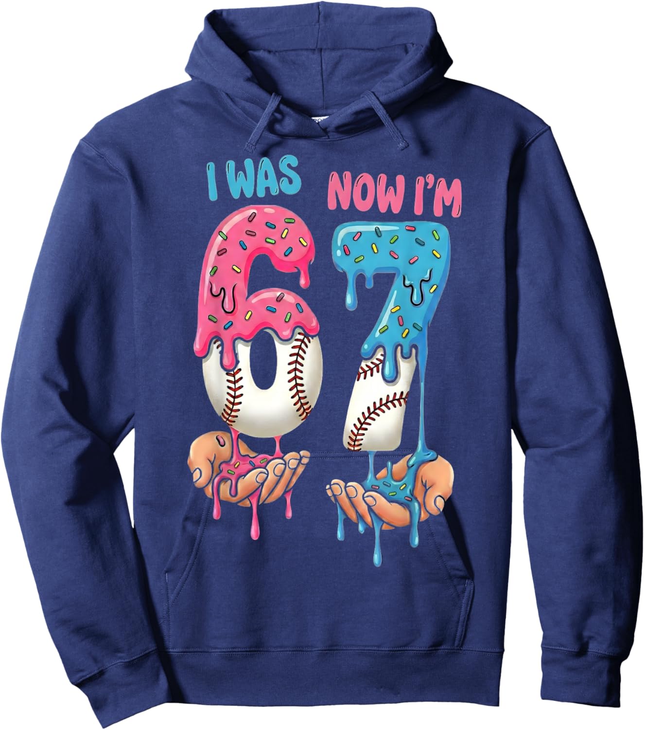 Baseball Ice Cream I was 6 Now I'm 7 Funny 67 Birthday Boy Hoodie - Hoodie | Navy