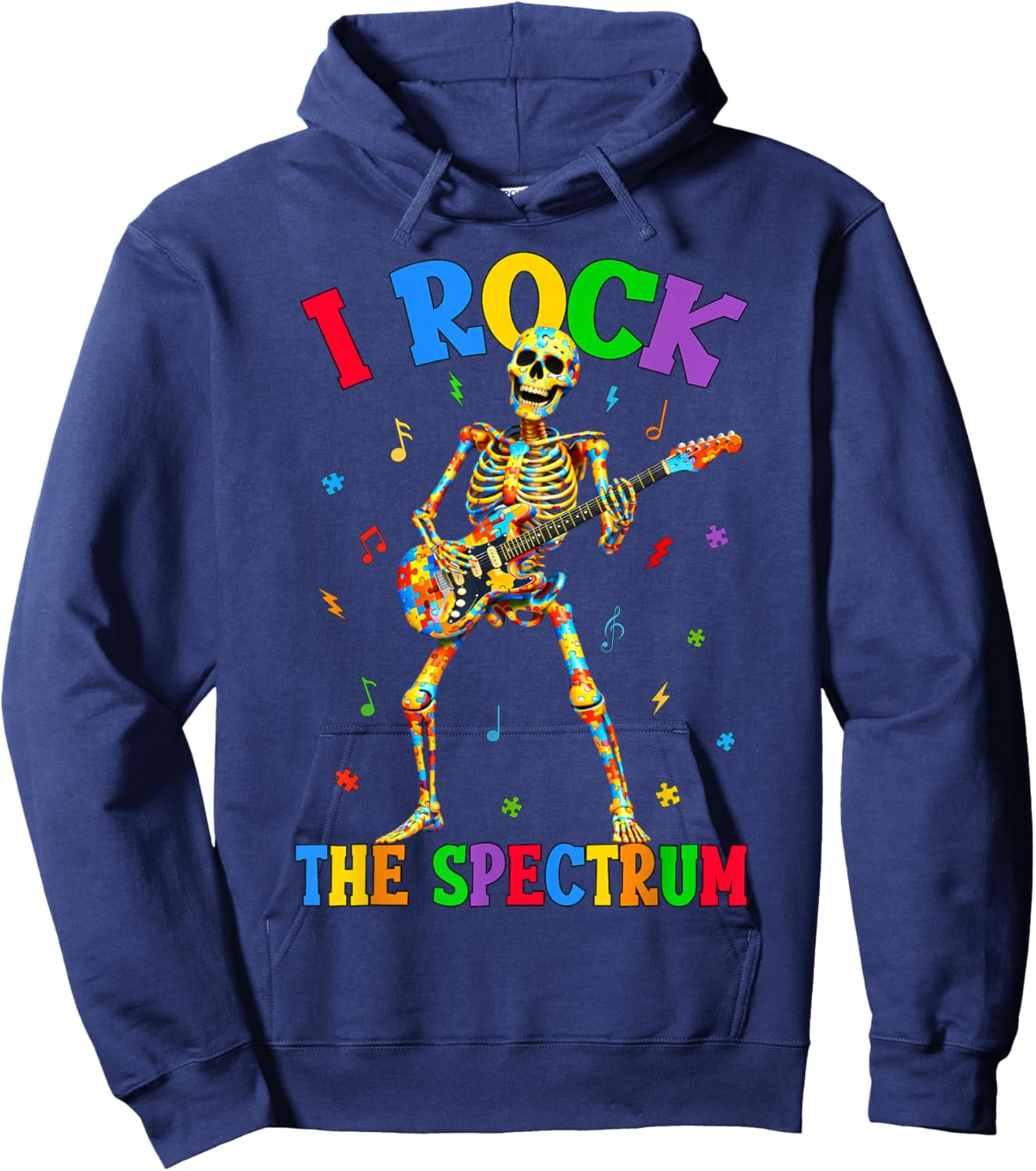 I Rock The Spectrum Skeleton Guitar Rock Autism Awareness Hoodie - Hoodie | Navy