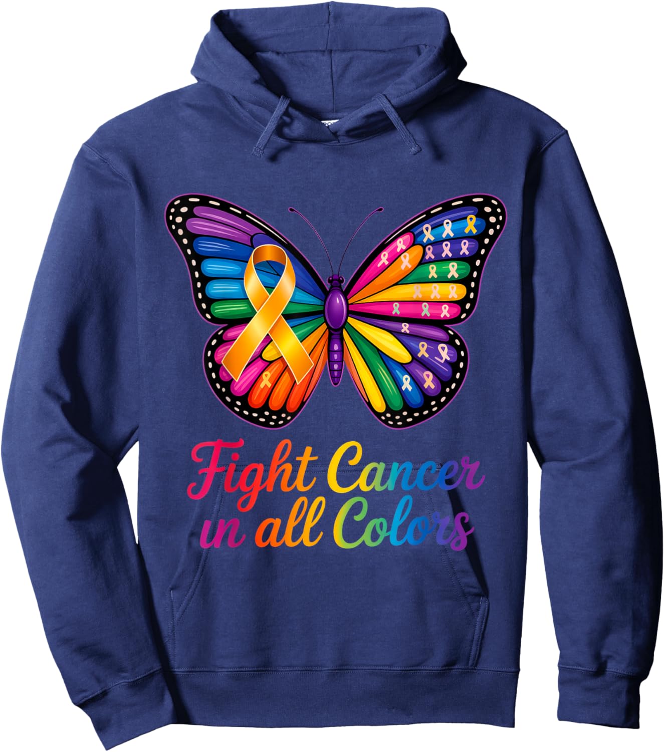 Fight Cancer in All and Every Color Ribbon Hoodie - Hoodie | Navy