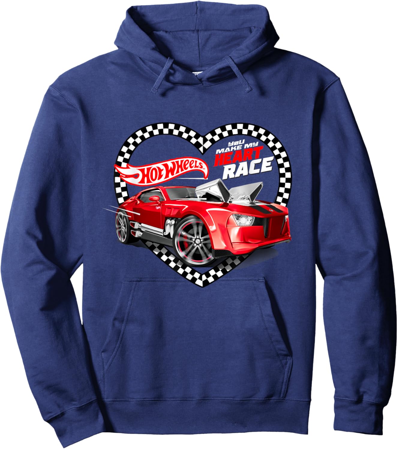 Hot Wheels Valentine's Day You Make My Heart Race Flag Hoodie - Hoodie | Navy